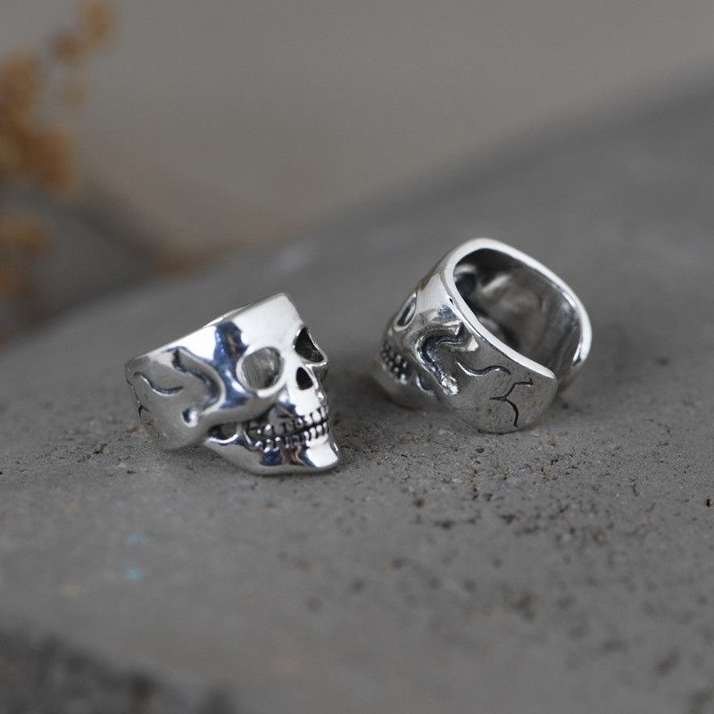 Jewelry × Sterling Silver Skull Hip-hop Earrings One Pairs Chrome Jewelry Size ONE SIZE - 3 Thumbnail