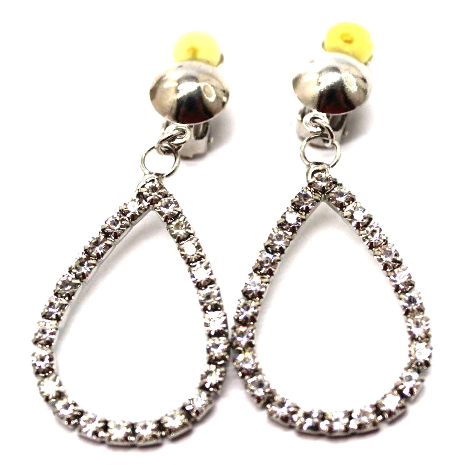Other Rhinestone Hoop Earrings • Silver Tone • Clip On • Prong Set Size ONE SIZE - 1 Thumbnail