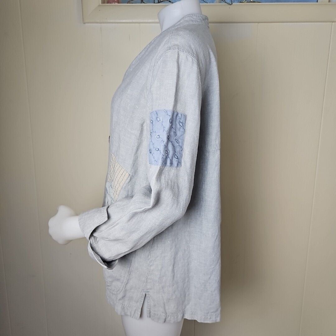 Vintage J JIll Unstructured Linen Jacket Womens M Sage Lagenlook Emb Size M / US 6-8 / IT 42-44 - 3 Thumbnail