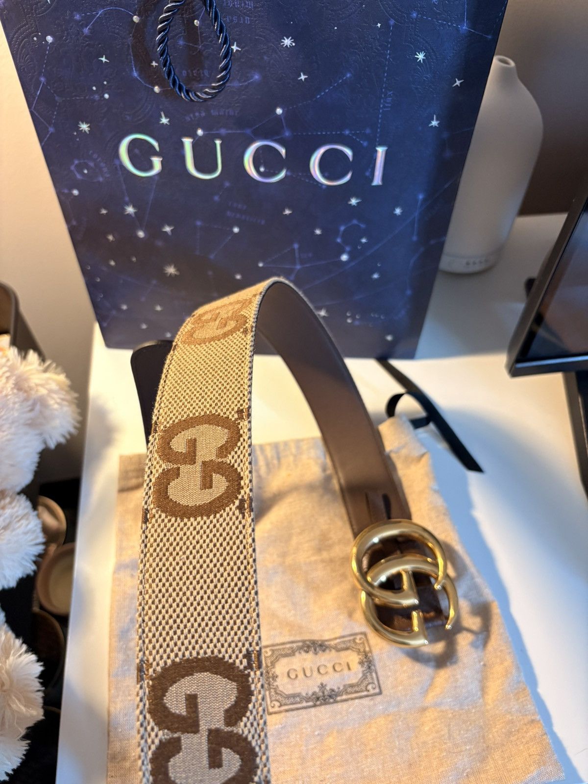 Gucci Gucci GG Marmont Reversible Belt Brown Beige Gold Buckle Size 38 - 9 Thumbnail