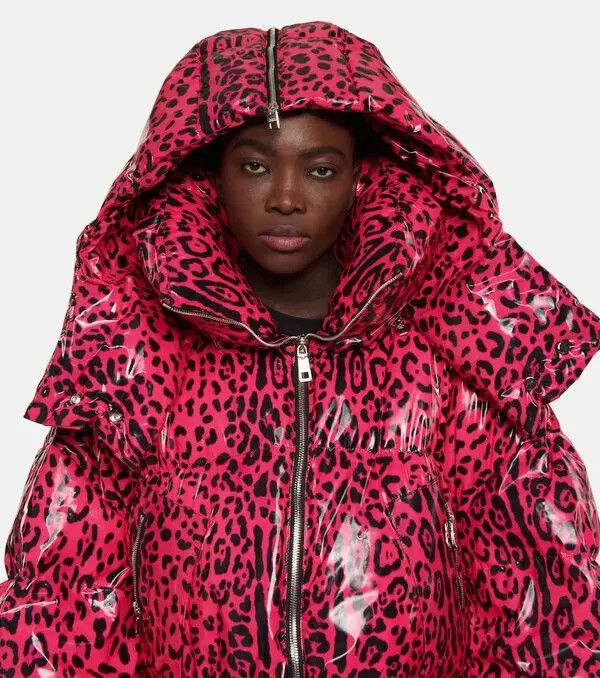 o1y0825 Leopard-Print Hooded Jacket in Fuchsia