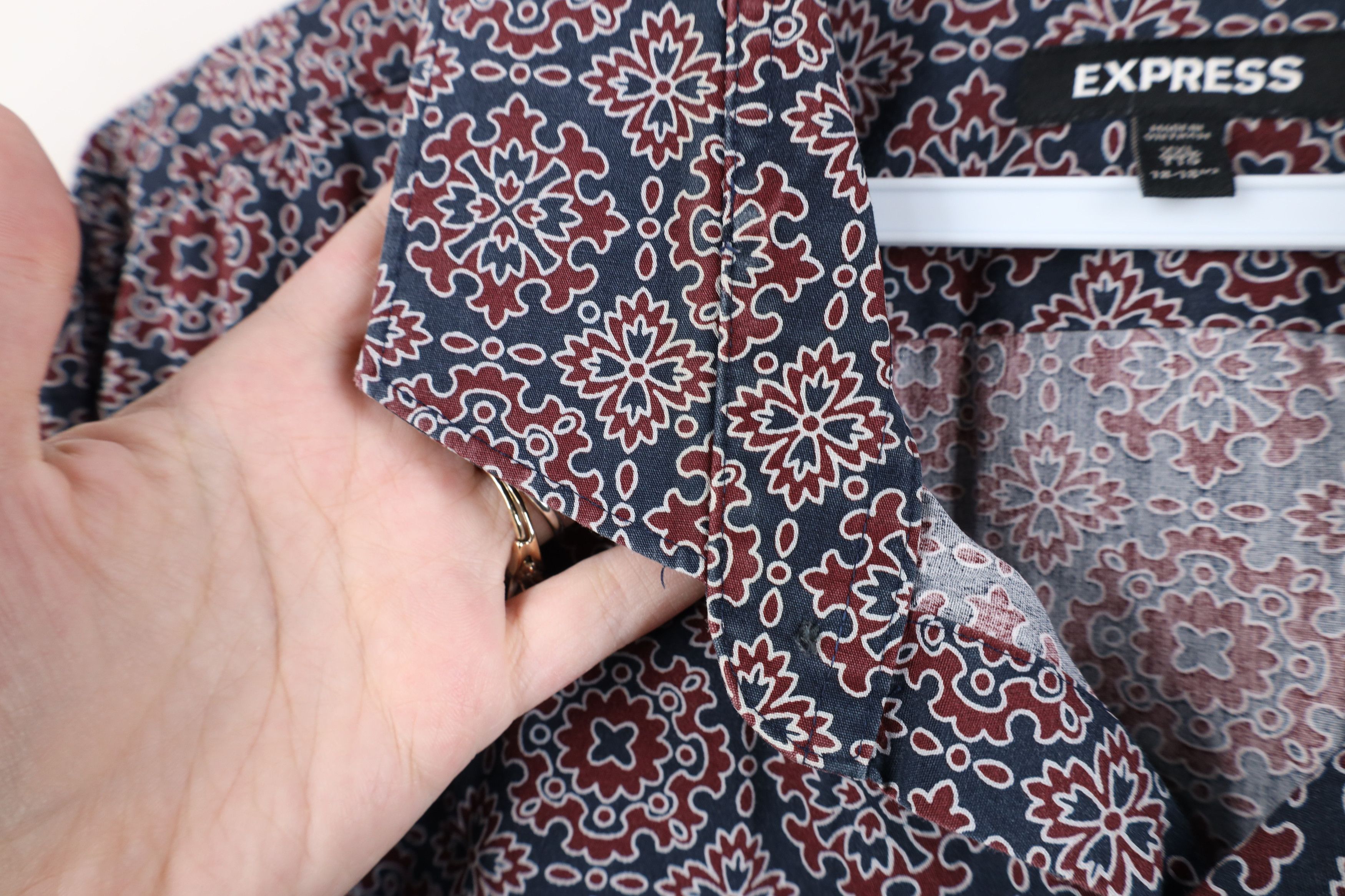 Express Express Slim Geometric Tapestry Collared Button Shirt Cotton Size US XXL / EU 58 / 5 - 6 Thumbnail