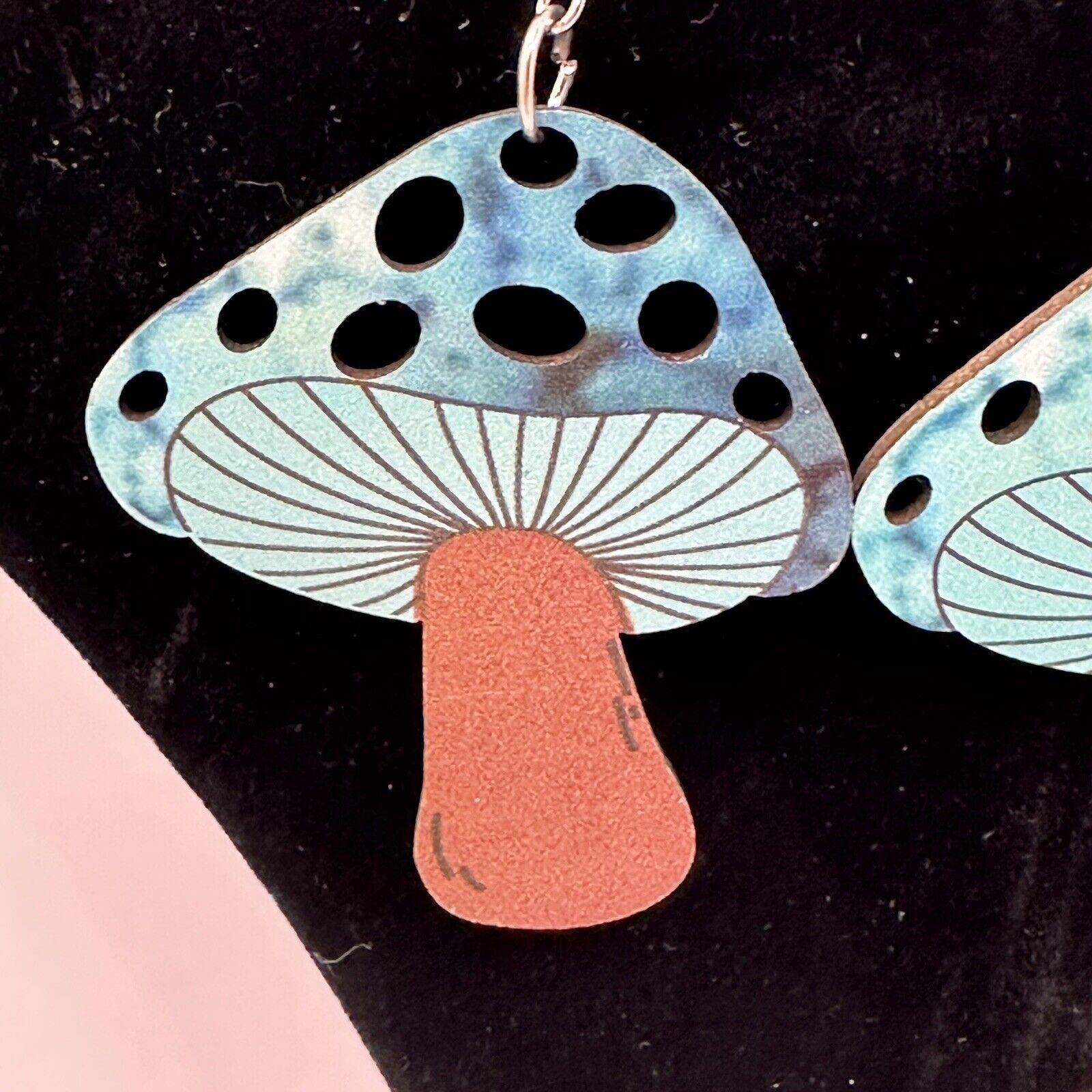 Other Mushrooms Hook Earrings Wood TyeDye Turquoise New Fantasy Size ONE SIZE - 4 Thumbnail
