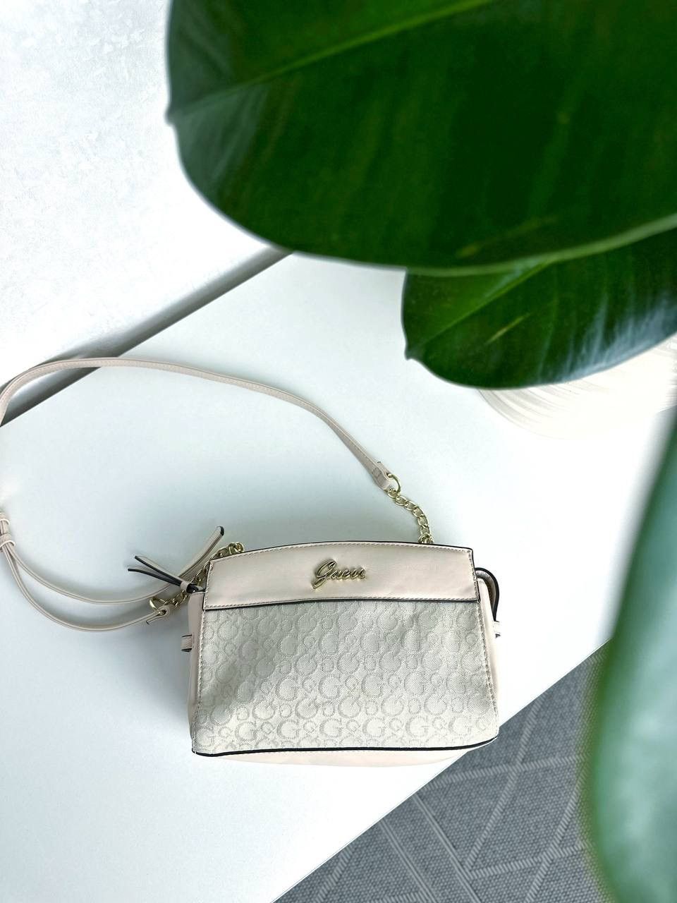 Guess Guess Mini Monogram Crossbody Bag - Canvas & Gold Chain Size ONE SIZE - 1 Thumbnail