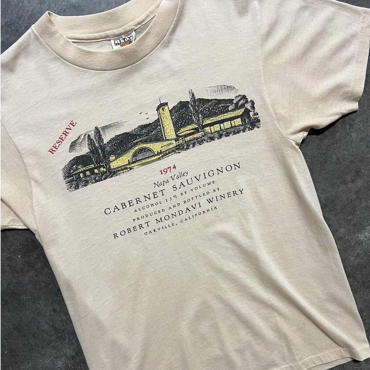 image of Cabernet Sauvignon Wine Vintage 70's Graphic T-Shirt in Beige, Men's (Size Medium)