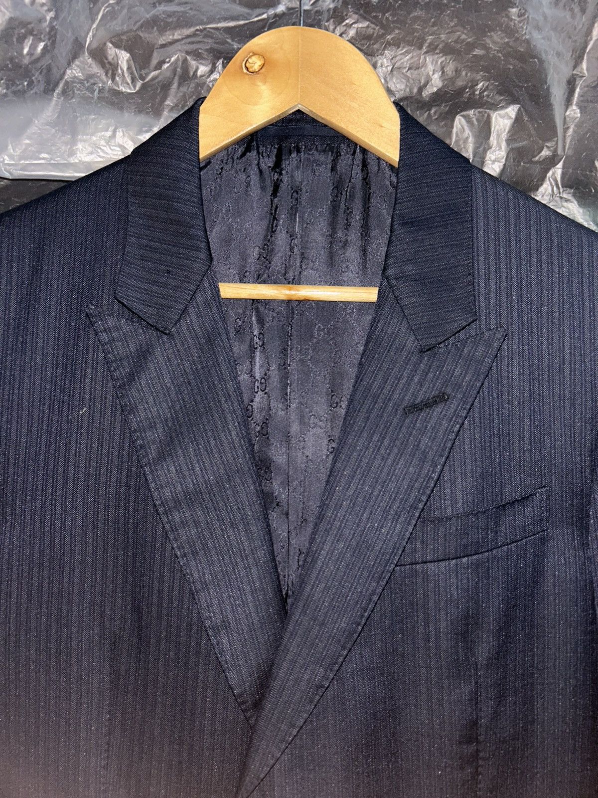 Gucci Mens Navy Printstripe Wool Silk Blend Blazer Size 48R - 21 Thumbnail