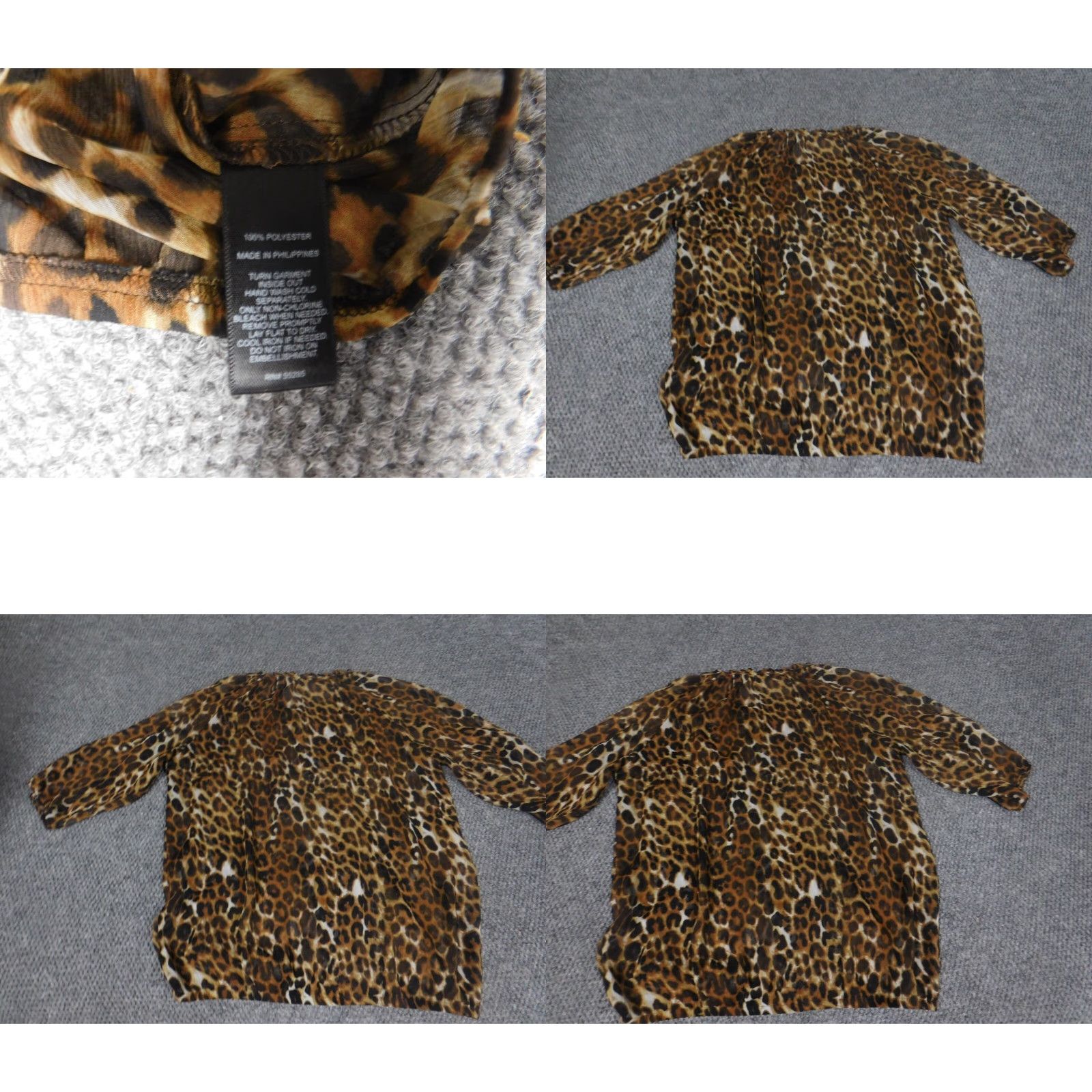 Express Express Womens Blouse Button-Up Shirt Casual Scoop Neck 3/4 Sleeve Brown Animal Print Small S Regular Cotton Down Stretch Designer Modern Womens Size S / US 4 / IT 40 - 8 Thumbnail