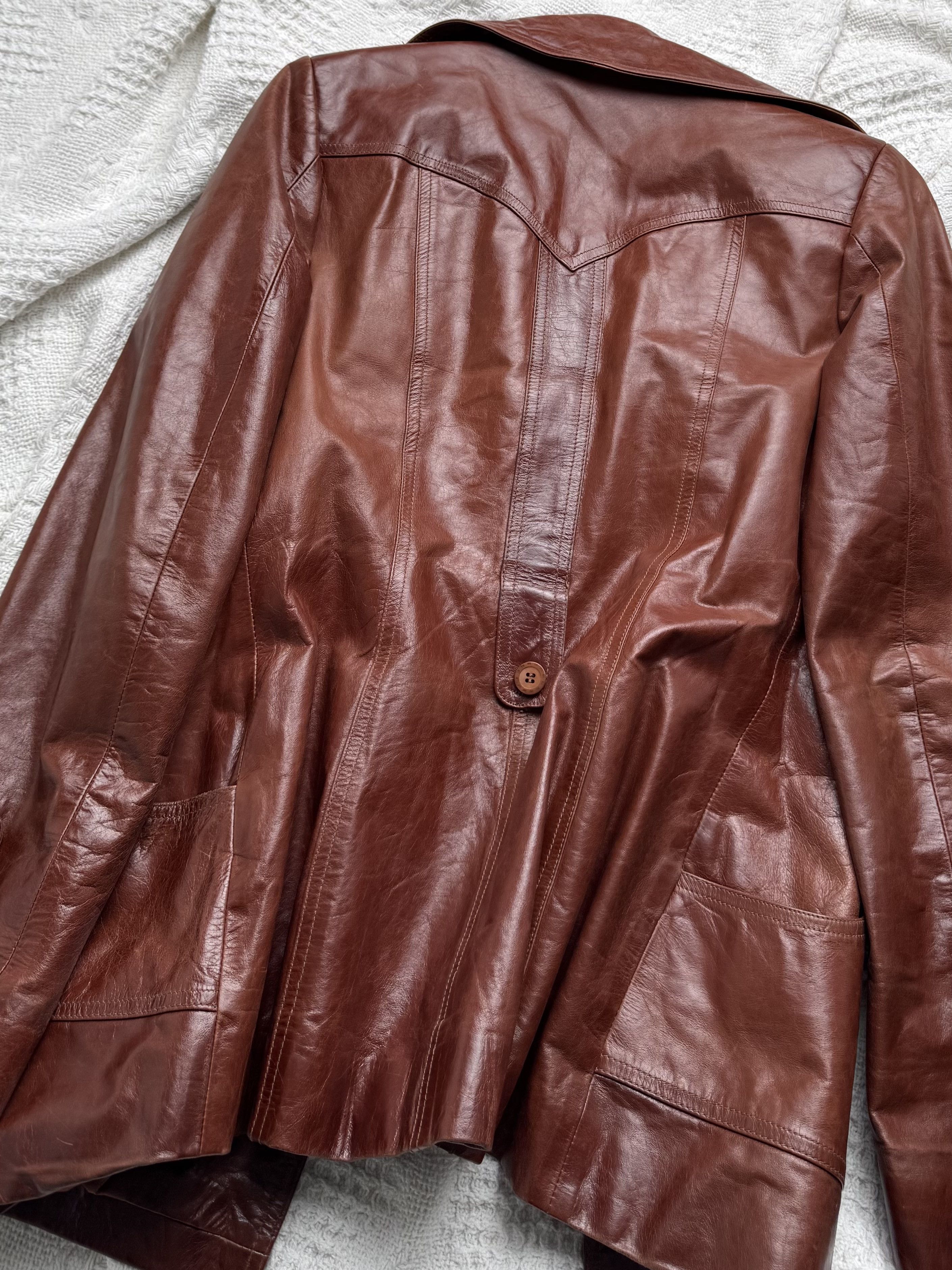 Vintage Vintage Brown Leather Jacket Button Front Retro Mid Length Size S / US 4 / IT 40 - 10 Thumbnail