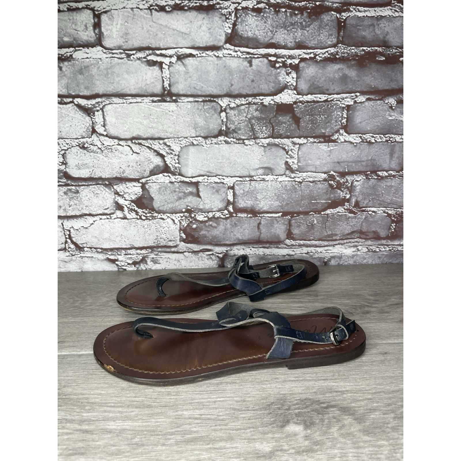 Matiere Studio Matisse Blue Leather Thong Strap Flat Sandals Women Sz 10M U Size US 10 / IT 40 - 2 Thumbnail