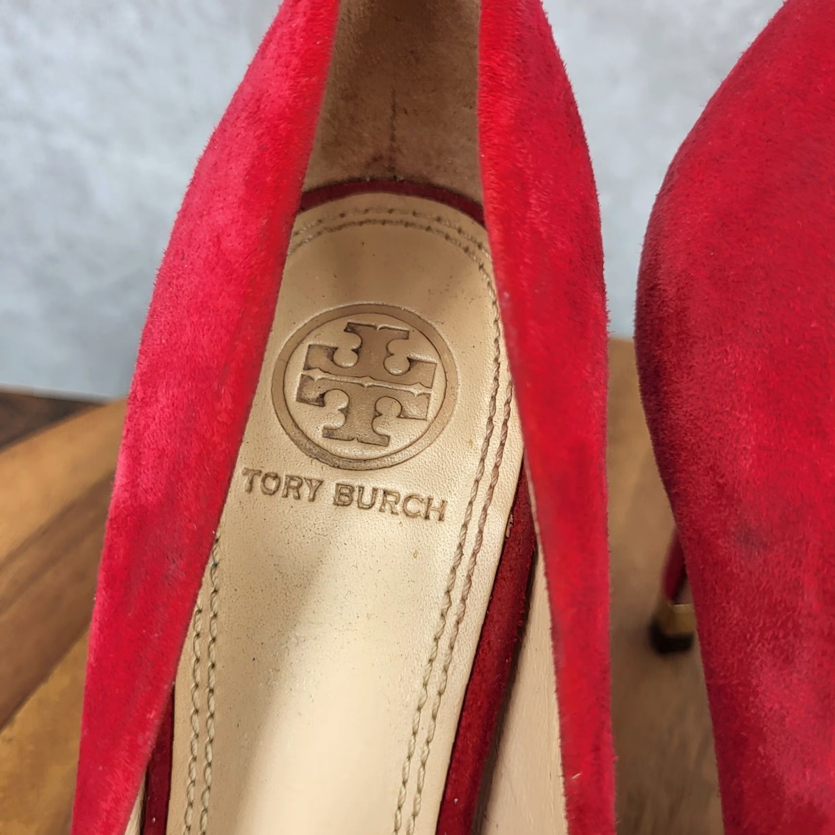 Tory Burch Tory Burch Pump Heels Womens Size 7.5 Red Suede Leather Pointed Toe Stiletto Size US 8 / IT 38 - 5 Thumbnail