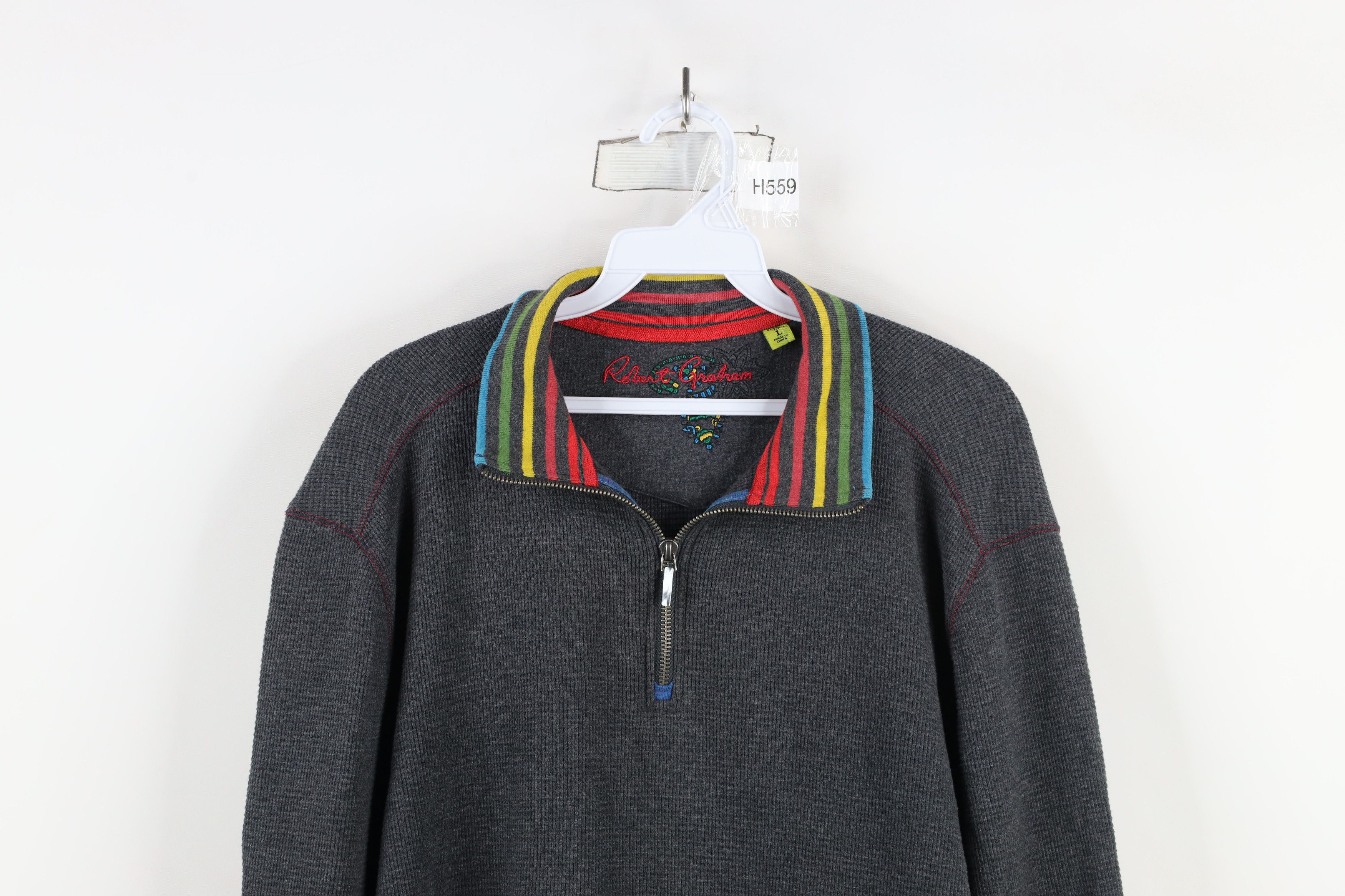 Robert Graham × Vintage Robert Graham Thermal Waffle Knit Half Zip Pullover Sweater Size US L / EU 52-54 / 3 - 2 Thumbnail