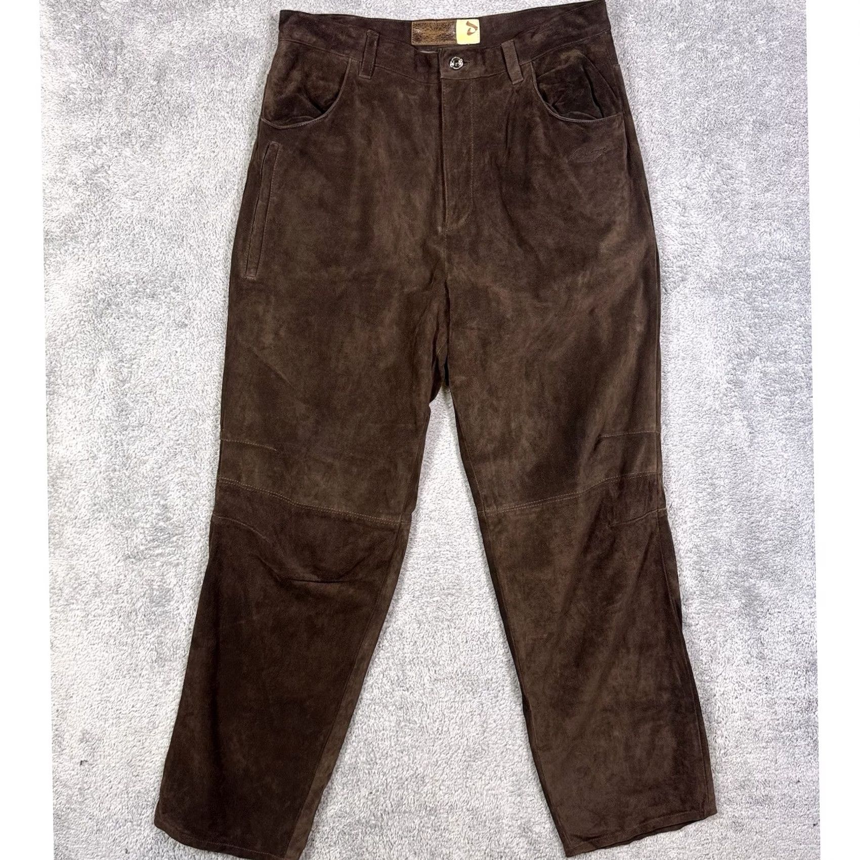 Vintage VINTAGE Davoucci Leather Pants Mens 36x33 Suede Brown Heavyweight Y2K Trouser Size US 36 / EU 52 - 2 Thumbnail