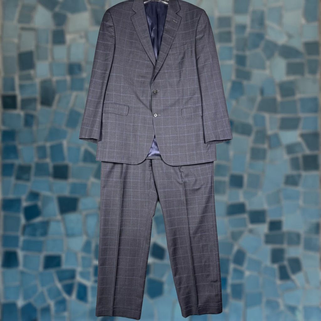 Jack Victor Jack Victor Loro Piana Suit Men 42R 37R Super 120s Wool Windowpane Luxor CT 2pc Size 42R - 1 Thumbnail