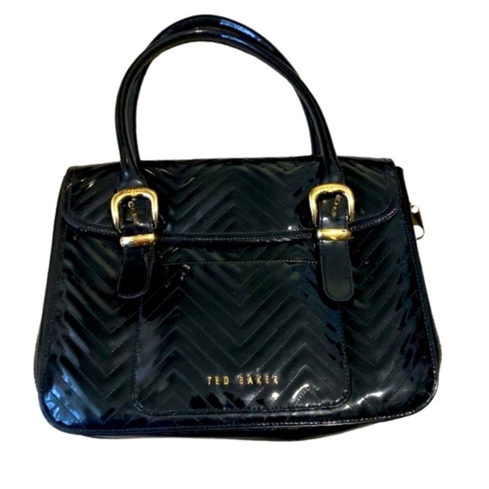 Ted Baker Ted Baker London Black Patent PVC Quilted Gold Buckle Purse Size ONE SIZE - 3 Thumbnail