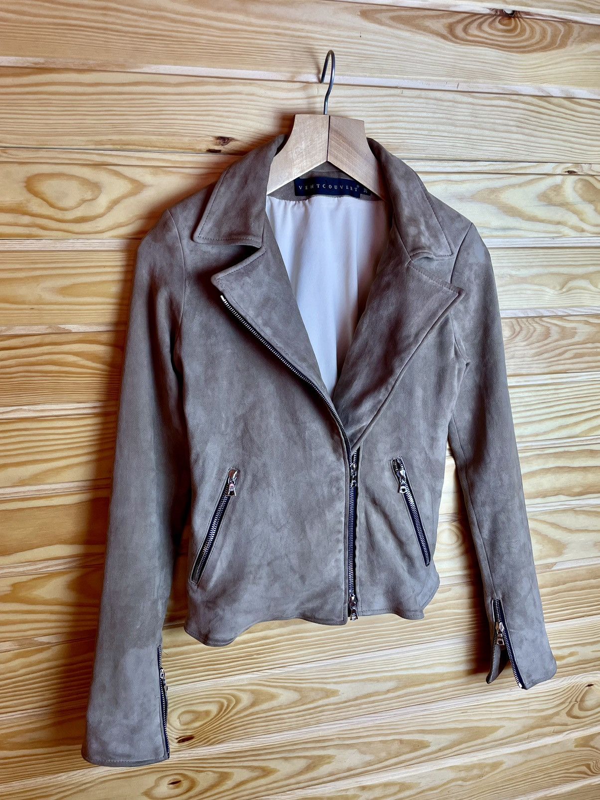 Designer Ventcouvert Biker Suede Leather Jacket Size 38 Beige Size S / US 4 / IT 40 - 1 Thumbnail