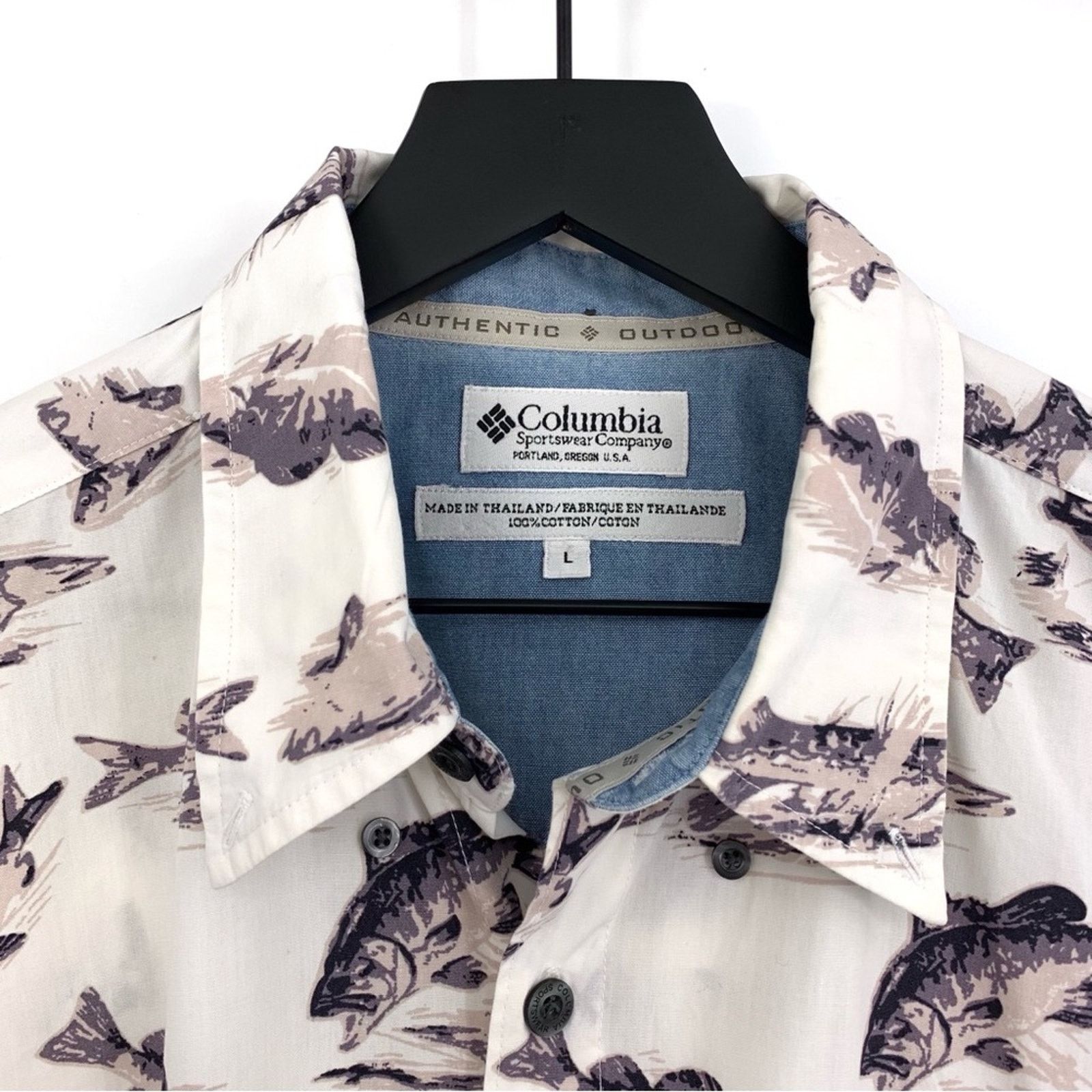 Columbia COLUMBIA Casual Button Down Freshwater Fish White Beige L Size US L / EU 52-54 / 3 - 4 Thumbnail