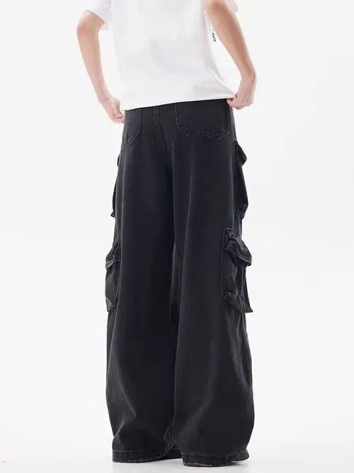 Japanese Brand × Jean Multi-Pocket Design Street Black Wide Leg Jeans Size US 32 / EU 48 - 1 Thumbnail