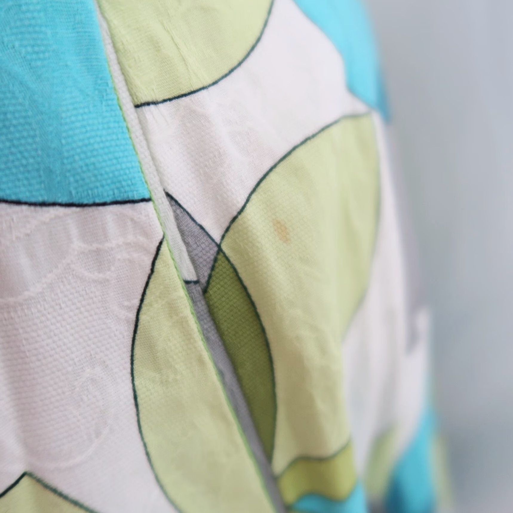 MAGGY LONDON VINTAGE Maggy London A-Line Dress Sleeveless 6 Women Green Cream Blue Abstract Circle Print Knee Length Cotton Pockets 90s Size M / US 6-8 / IT 42-44 - 7 Thumbnail