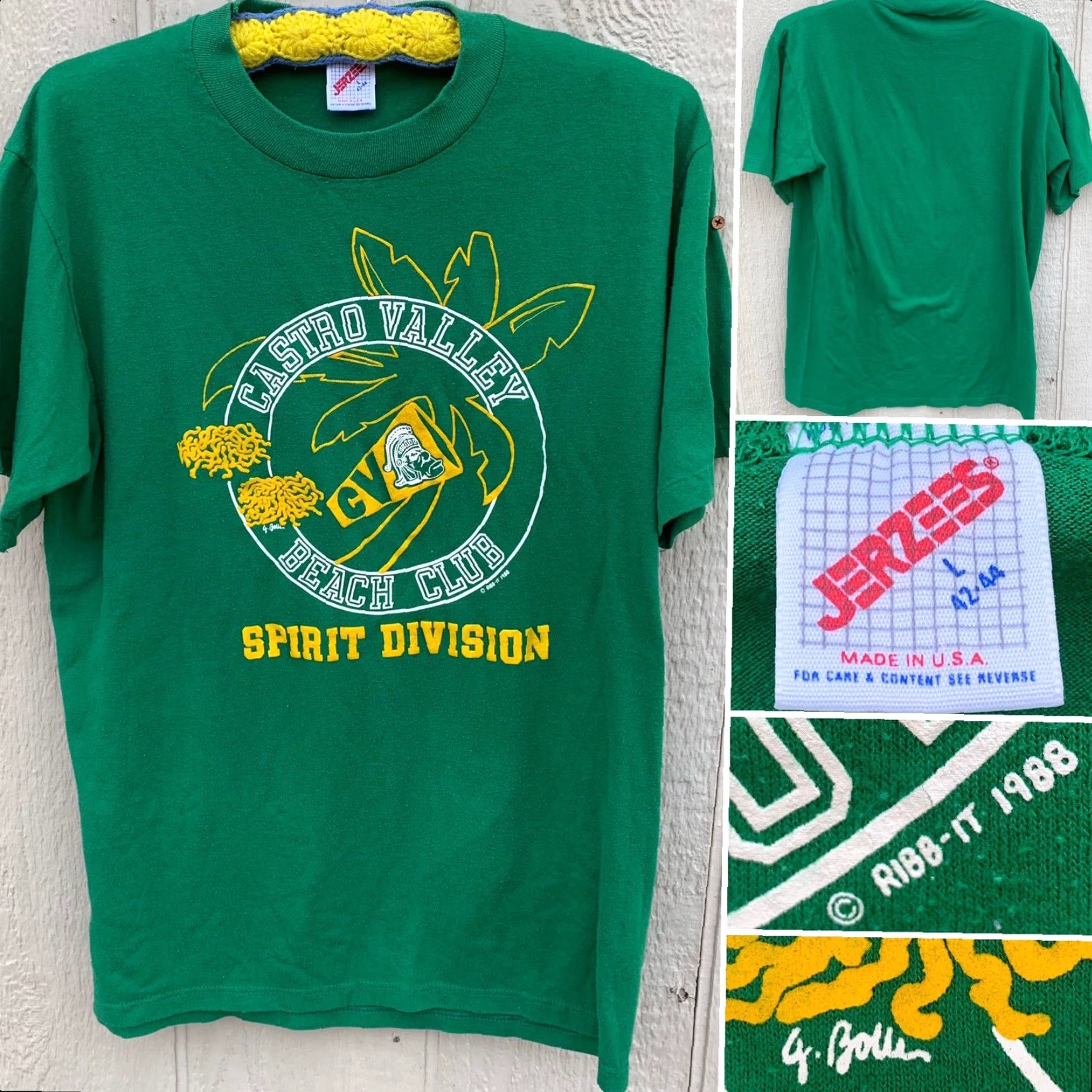 Jerzees VINTAGE Jerzees T-Shirt Men L Green 80s Beach Club Spirit Division Castro Valley 1988 Retro California Size US L / EU 52-54 / 3 - 2 Thumbnail