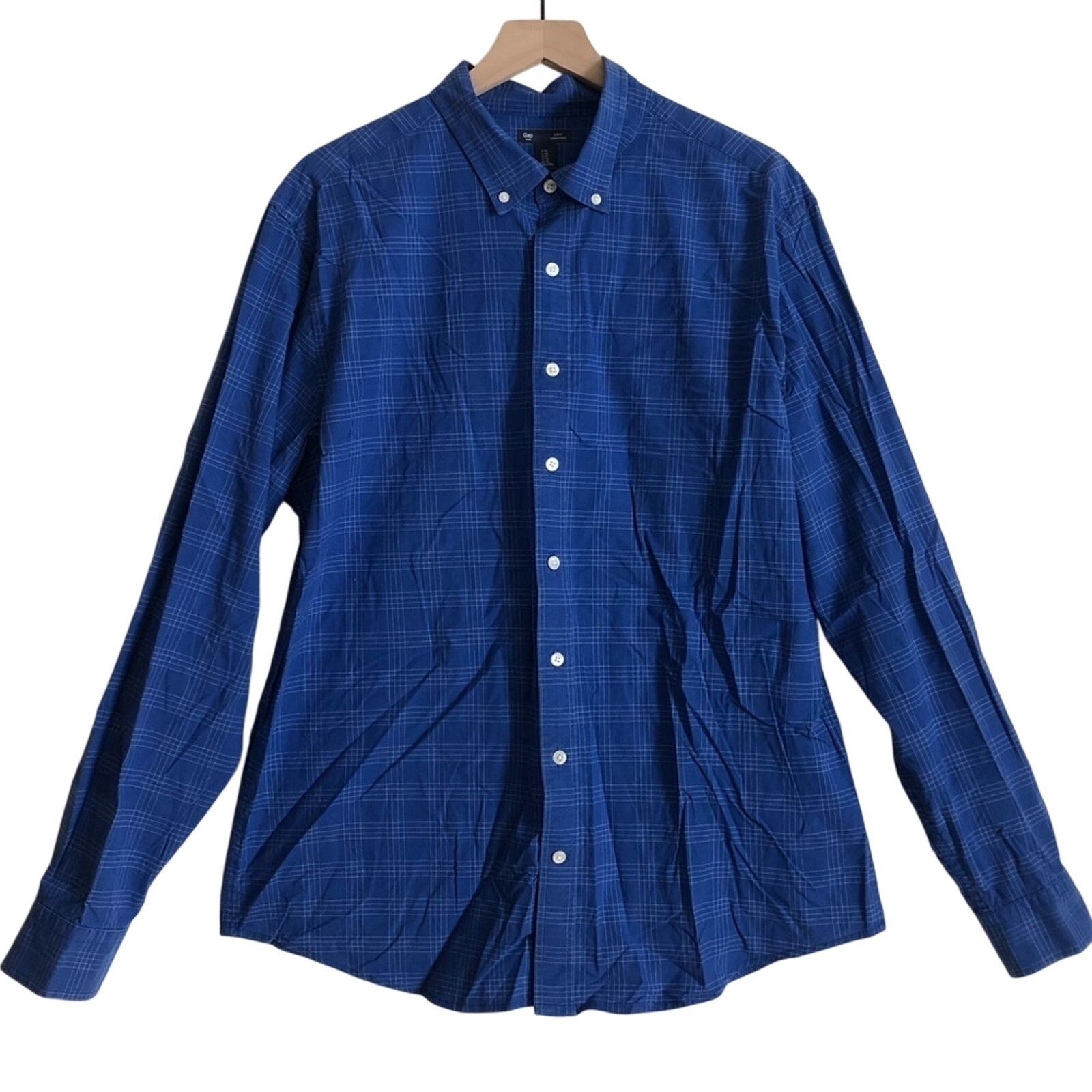 Gap Gap Men's Slim Fit Long Sleeves Button Dark Blue Plaid Shirt Size US XL / EU 56 / 4 - 1 Thumbnail