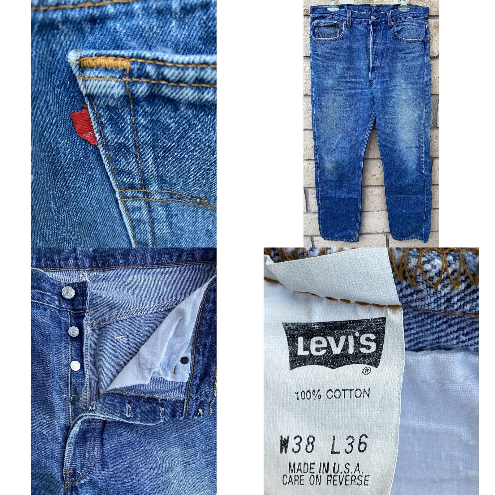 Levi's Vintage Levi's 501 Jeans Button Fly Made In USA W 38 L 36 But Measure W 36 L 32.5 Jeans Mens Regular Blue Cotton Denim 5-Pocket USA 50s 60s 70s Size US 38 / EU 54 - 9 Thumbnail