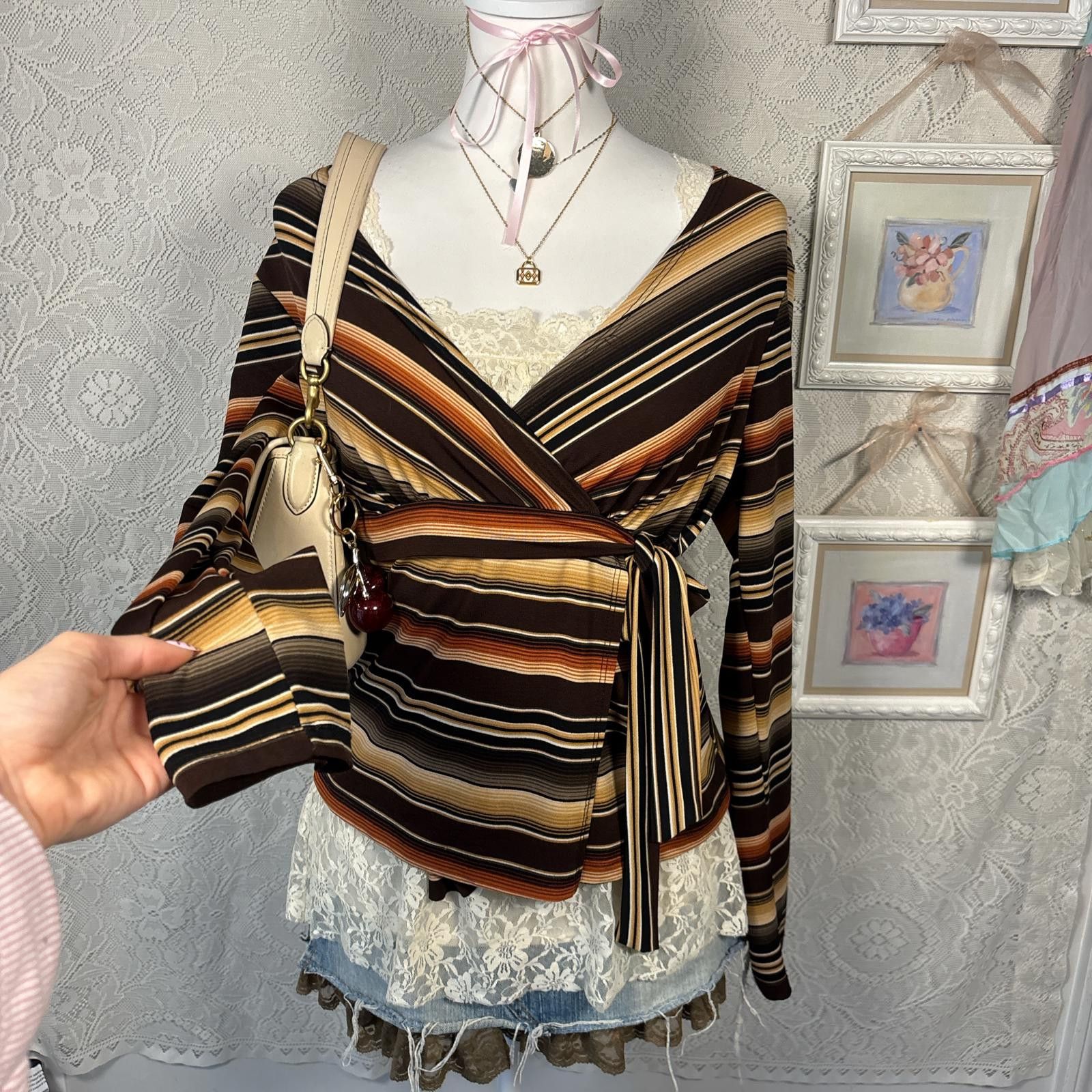 Giorgio Fiorelli y2k striped wrap tie blouse Size M / US 6-8 / IT 42-44 - 1 Thumbnail