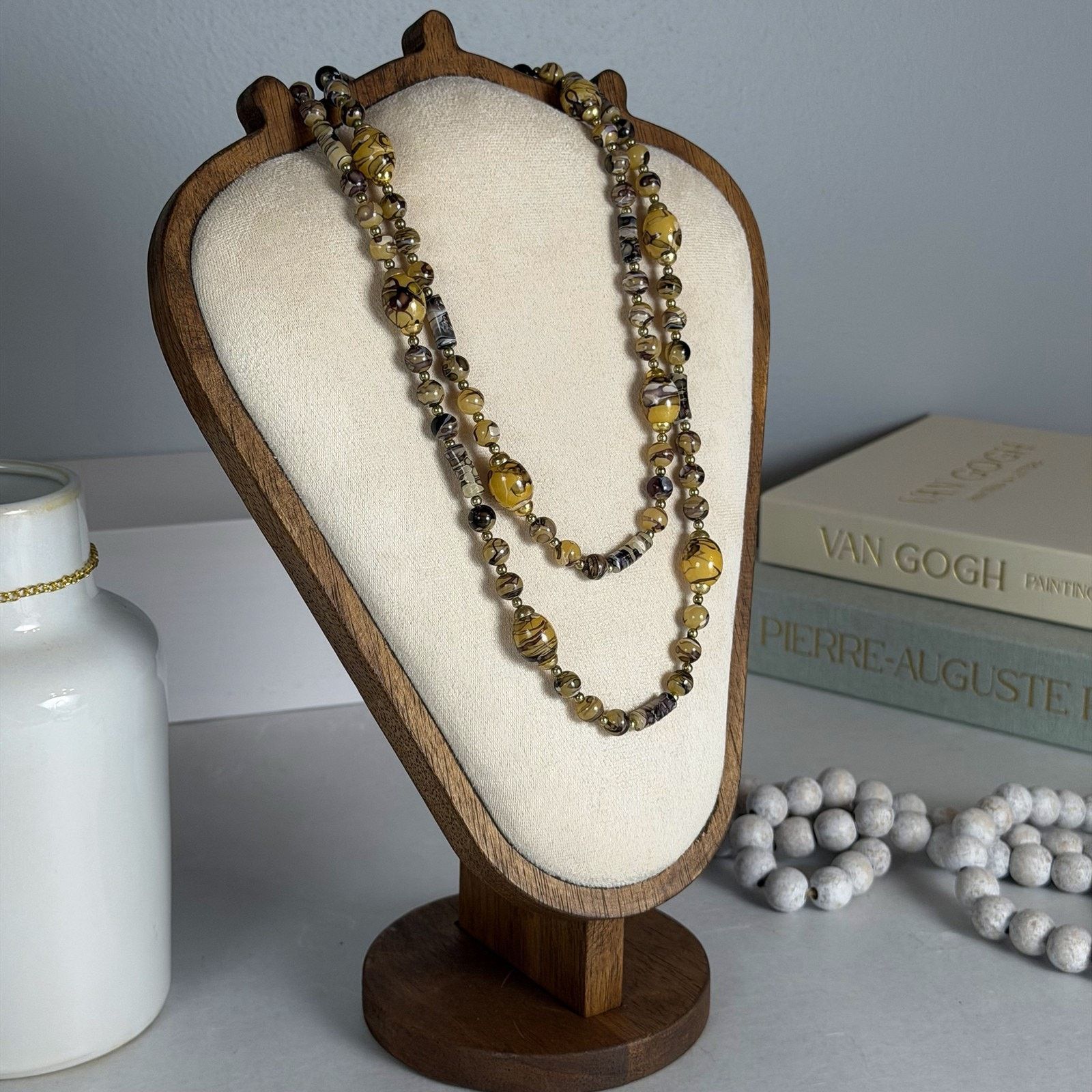 Other Boho VTG 1980s Marbled Earthy Gold-Tones Beaded 40" Necklace Size ONE SIZE - 2 Thumbnail