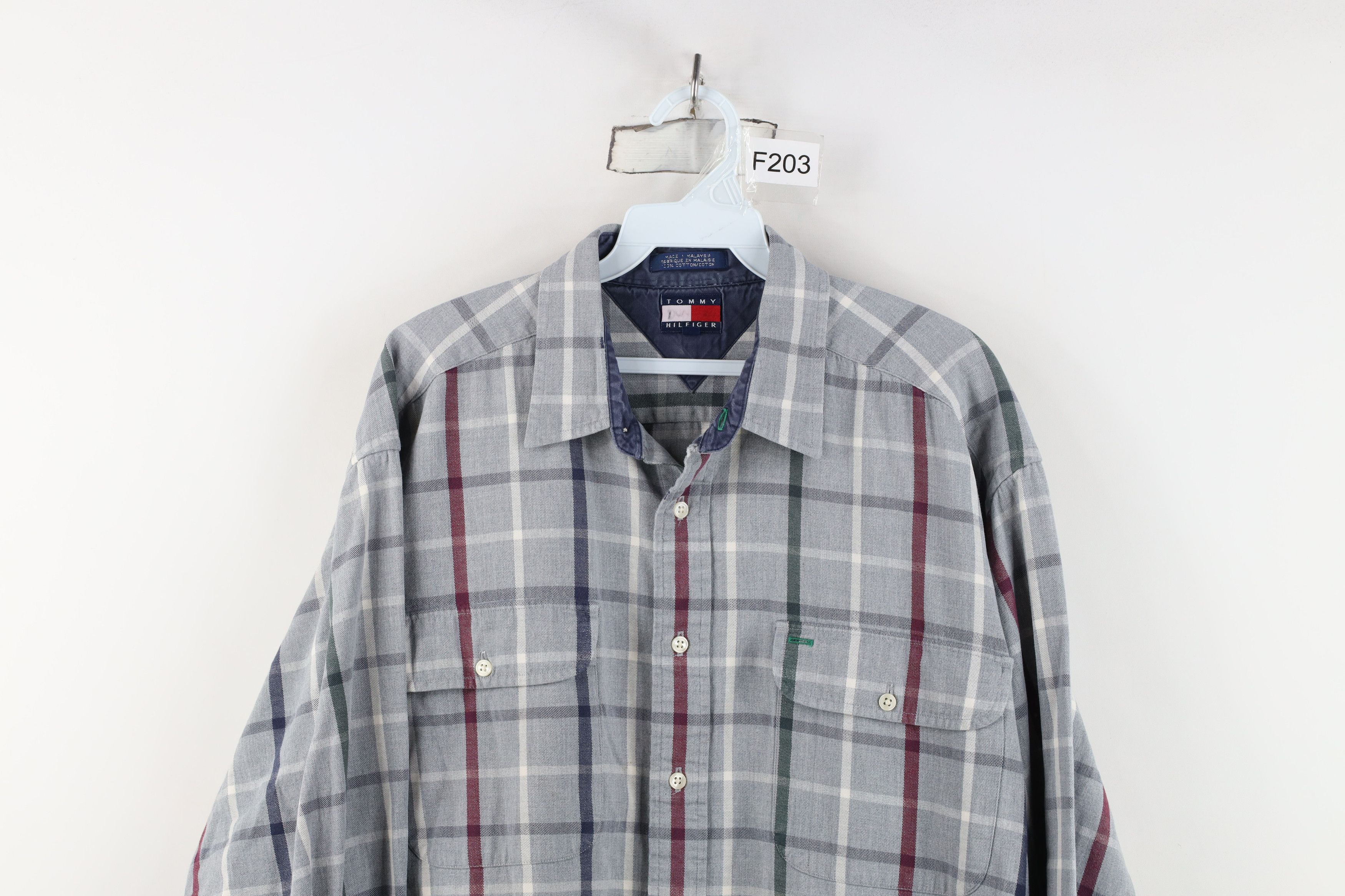 Tommy Hilfiger Vintage 90s Tommy Hilfiger Heavy Flannel Button Shirt Plaid Size US L / EU 52-54 / 3 - 2 Thumbnail