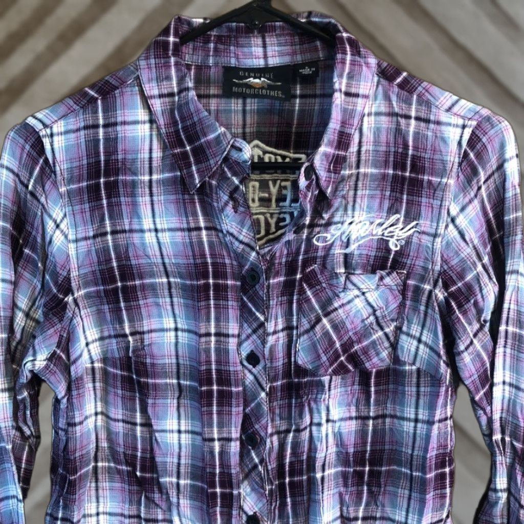 Harley Davidson Harley Davidson Womens Shirt Purple Plaid Collared Button Down Long Sleeve Small Size S / US 4 / IT 40 - 1 Thumbnail