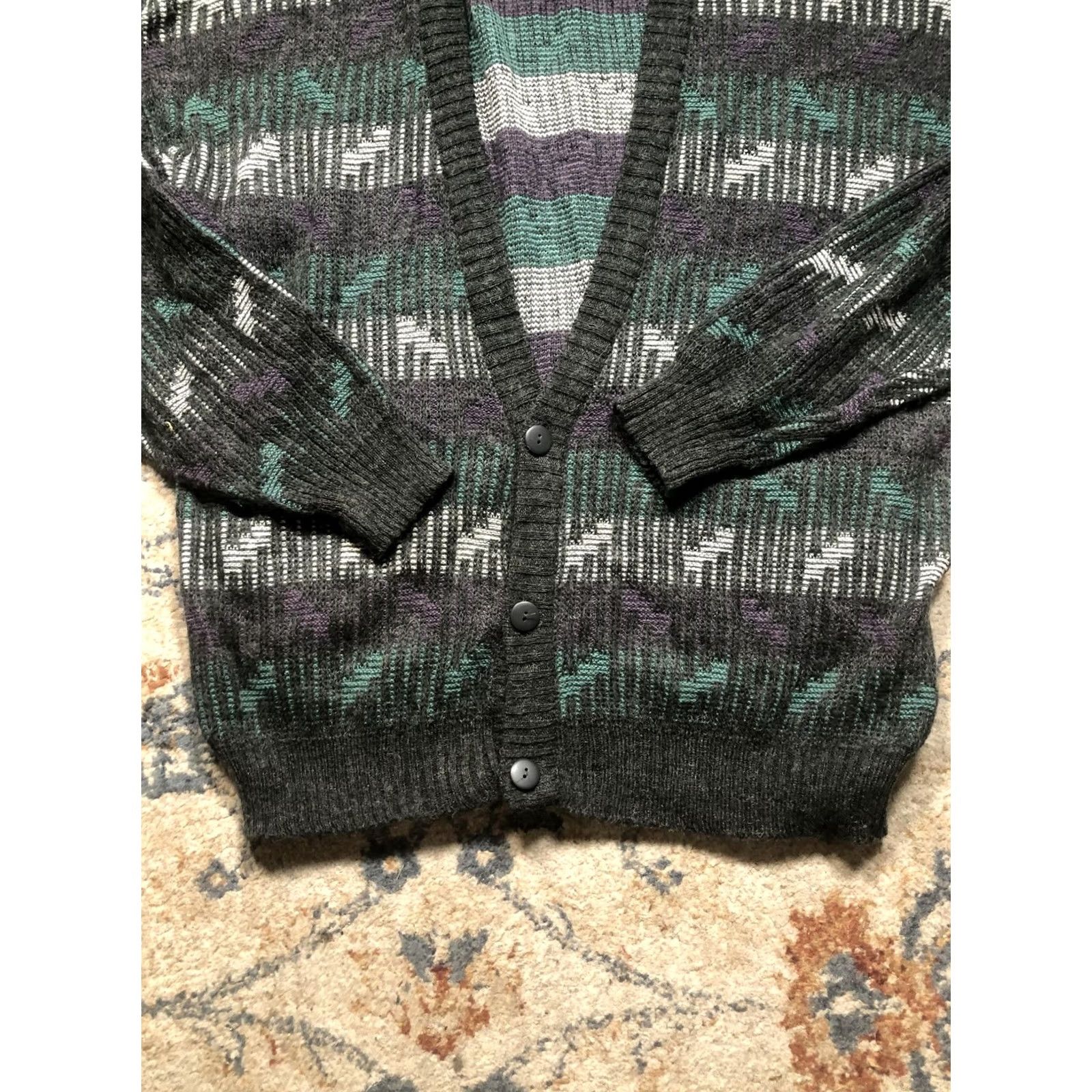 Vintage VINTAGE Adam Sloane Cardigan Sweater Mens Large Gray Green Wool Blend 80s 90s Size US L / EU 52-54 / 3 - 5 Thumbnail