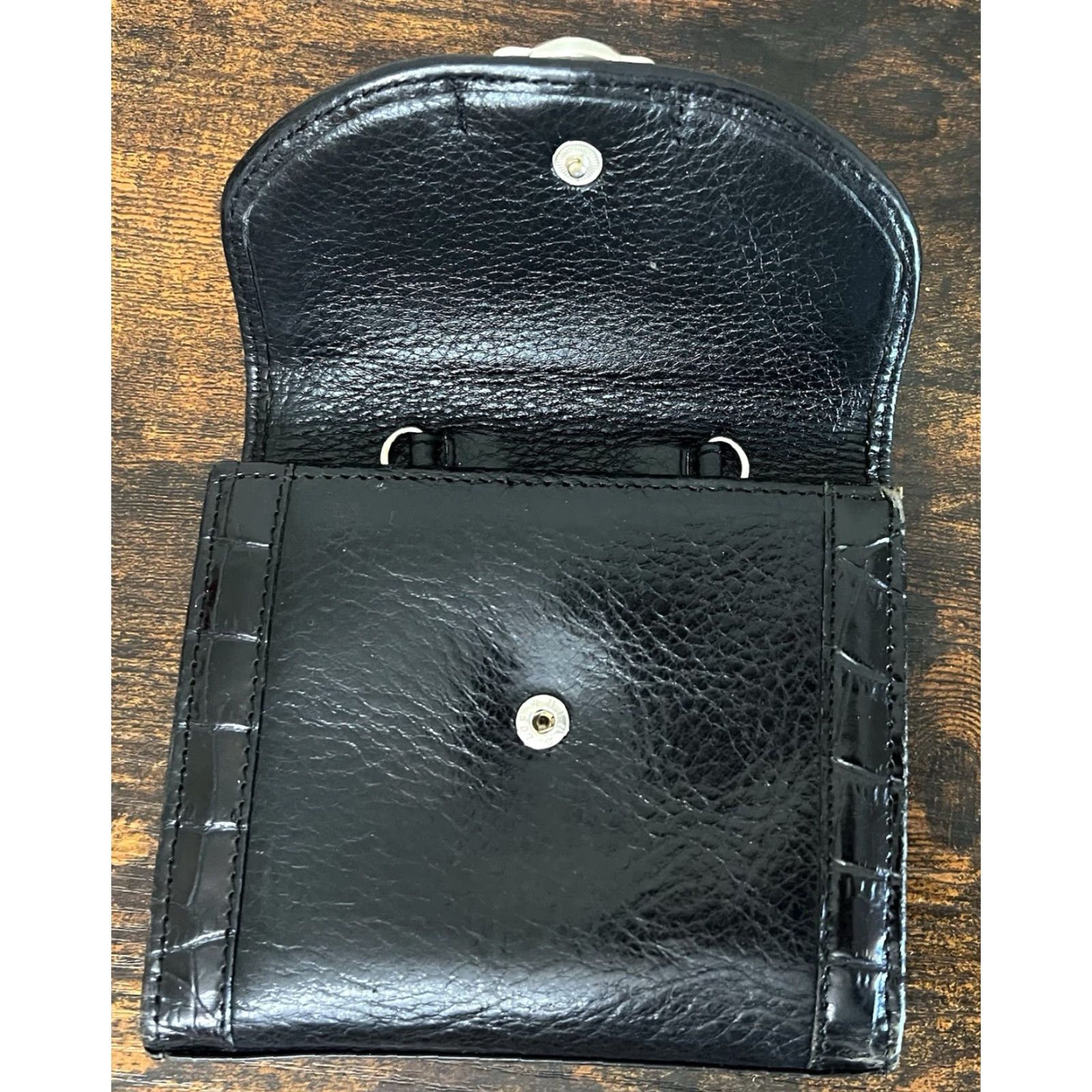 Brighton Brighton Wallet Bi-Fold Leather Black Womens Silver Credit Card Folding Croc Leather Bifold 5.5” x 4.5” Good Condition Size ONE SIZE - 4 Thumbnail