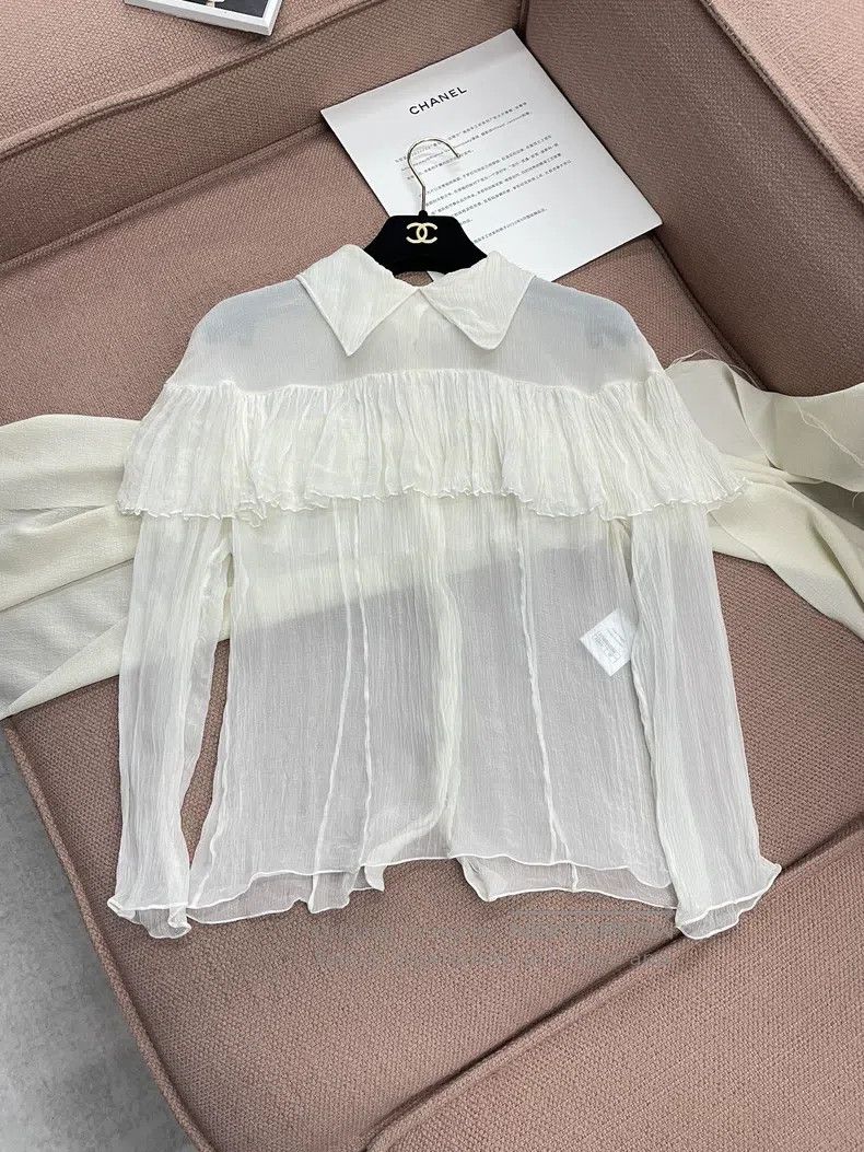 Chanel Chanel High-end handicraft series white ruffle silk shirt Size XS / US 0-2 / IT 36-38 - 1 Thumbnail