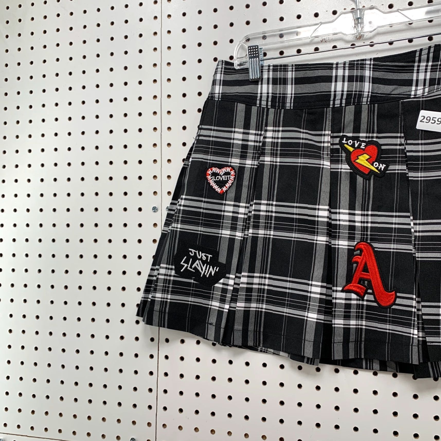 Vintage NO Boundaries Plaid Mini Skirt Womens Large White Black Just Slayin Patch 32x16 Size 36" / US 14 / IT 50 - 3 Thumbnail