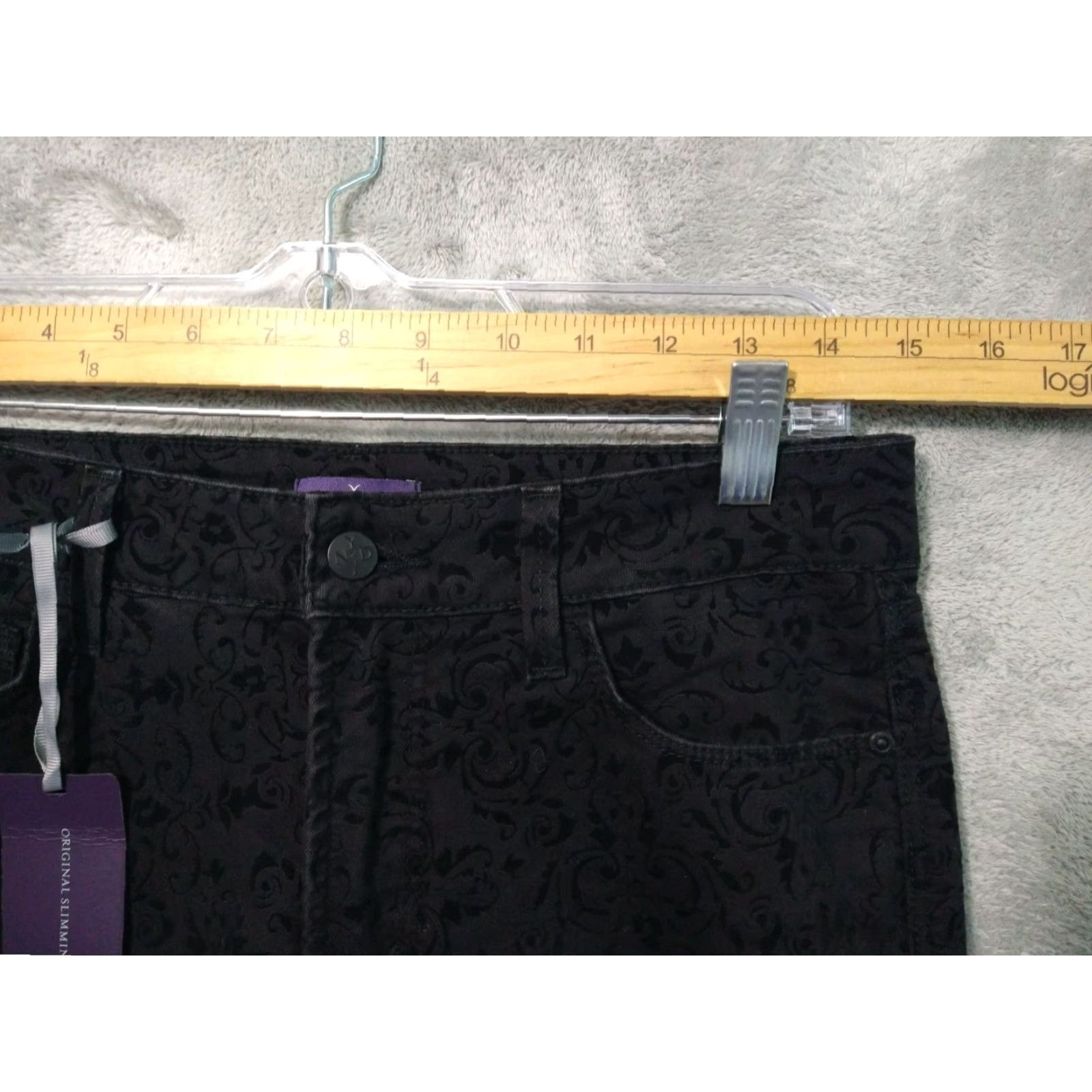 NYDJ NYDJ Jeans Womens 4 Black Velour Paisley Slim Straight Mid Rise Stretch Shirt? Size 27" / US 4 / IT 40 - 3 Thumbnail