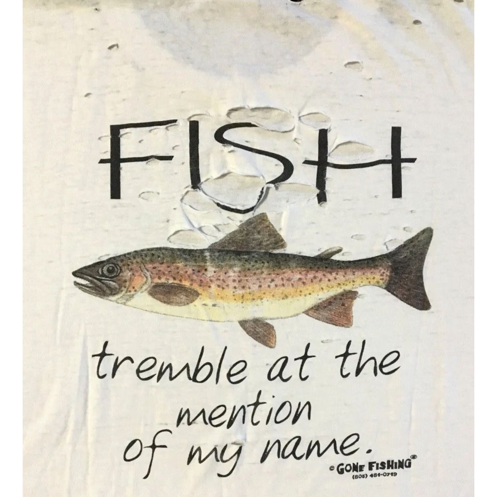 Thrasher VINTAGE Destroyed Shirt XL White Funny Joke "Fish Tremble At My Name" Grunge 90s Y2K Casual Mens Shirt Size US XL / EU 56 / 4 - 3 Thumbnail