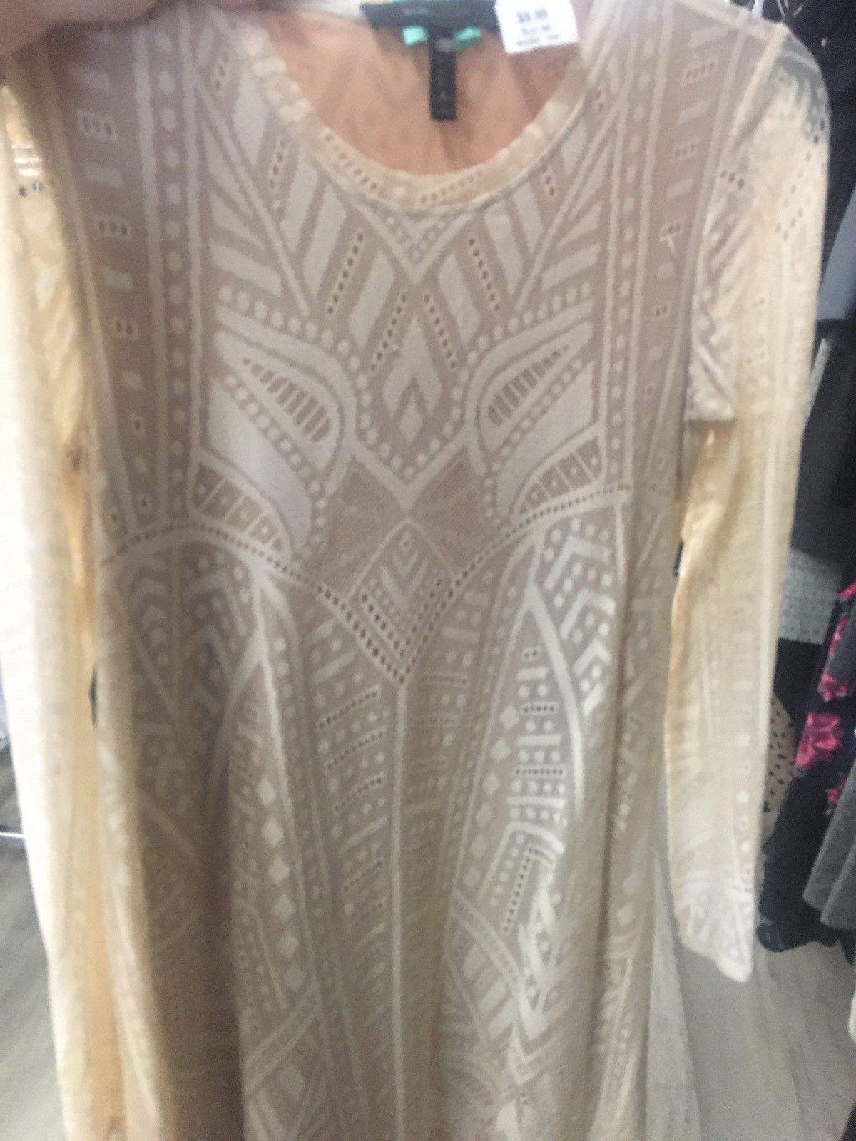 Bcbgmaxazria BCBGMaxAzria Natyly Long Sleeved Swing Midi Dress Cream XS Size XS / US 0-2 / IT 36-38 - 2 Thumbnail