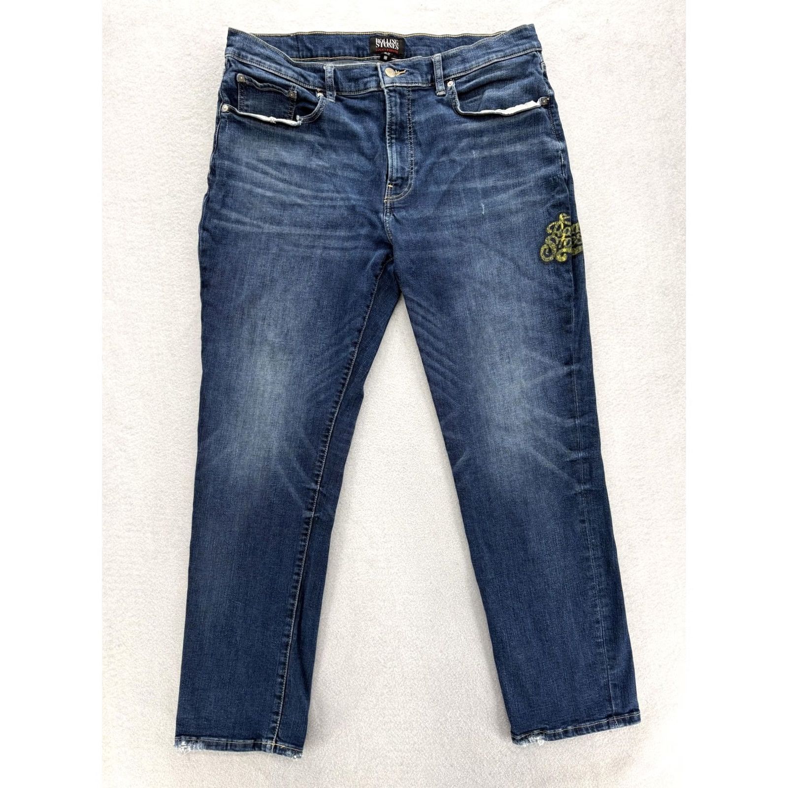Lucky Brand Lucky Brand Rolling Stones 223 Straight Jeans Mens 38x32 Blue Denim Stretch Distressed Pockets Cotton Viscose Zip Regular Vintage: No Size US 38 / EU 54 - 2 Thumbnail