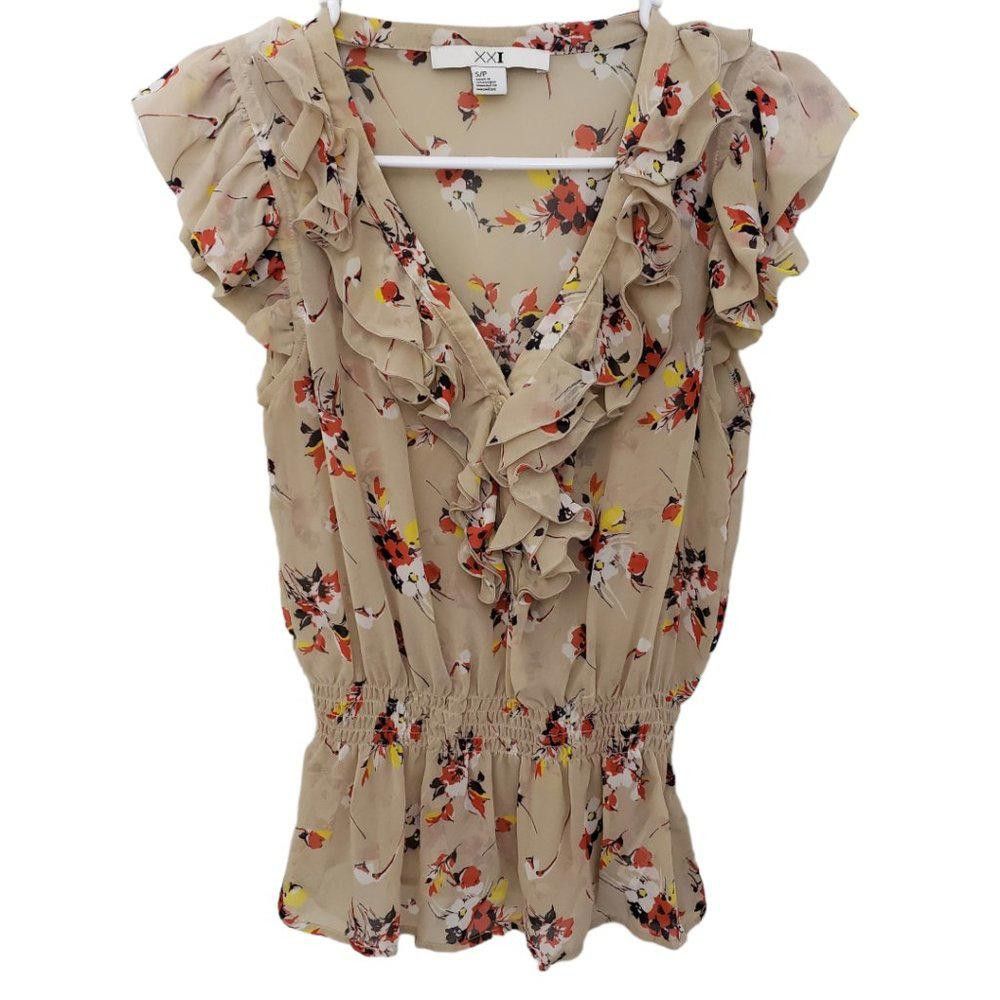 Forever 21 CT1453a Ladies XXI Floral Blouse with Ruffles S/P Size S / US 4 / IT 40 - 1 Thumbnail