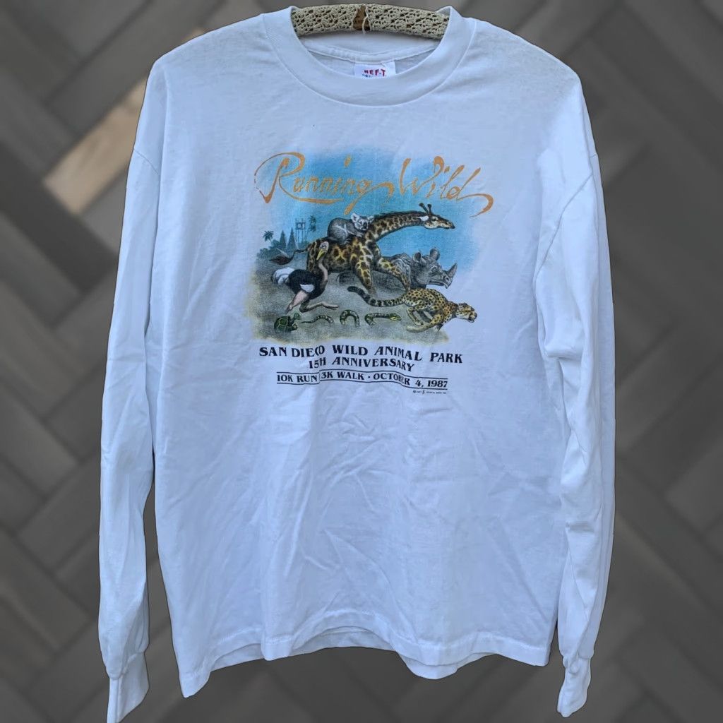 TEE JAYS VINTAGE Running Wild San Diego Wild Animal Park Long Sleeve T Shirt 1980s 80s XL Size US XL / EU 56 / 4 - 1 Thumbnail