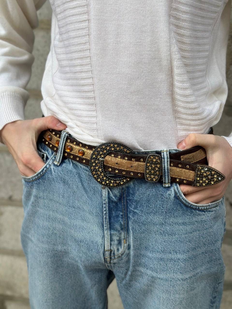 Western Rise VTG Unisex Leather Belt Cowboy Size One Y2K 00s Western Hype Size ONE SIZE - 1 Thumbnail