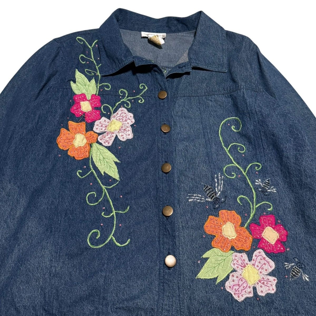 Vintage Tapestry Patch Cotton Flower Floral Denim Jacket Women's XL Size XL / US 12-14 / IT 48-50 - 2 Thumbnail