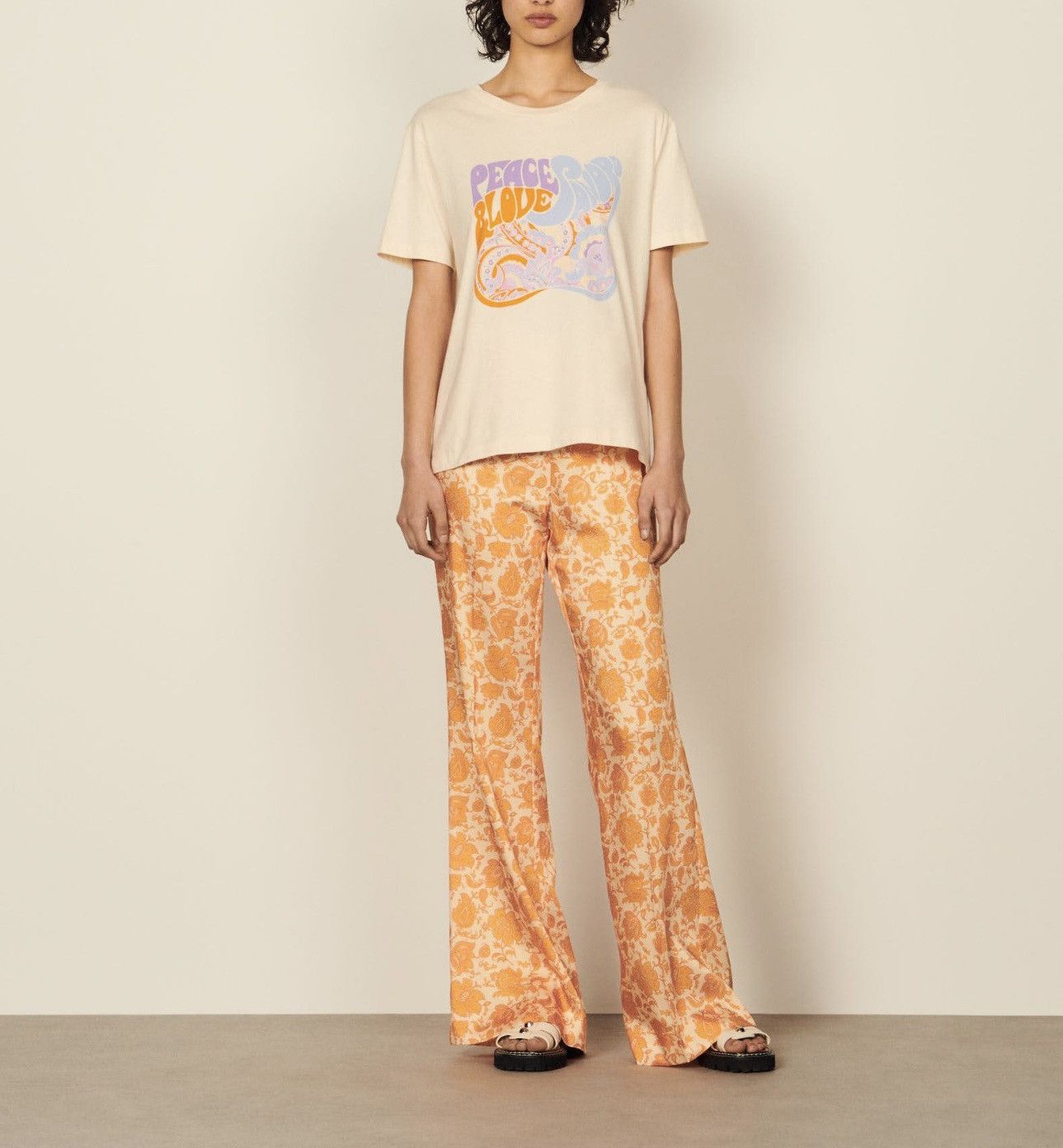 Sandro Sandro wide leg floral pattern coloured satin pants Size 26" / US 2 / IT 38 - 2 Thumbnail