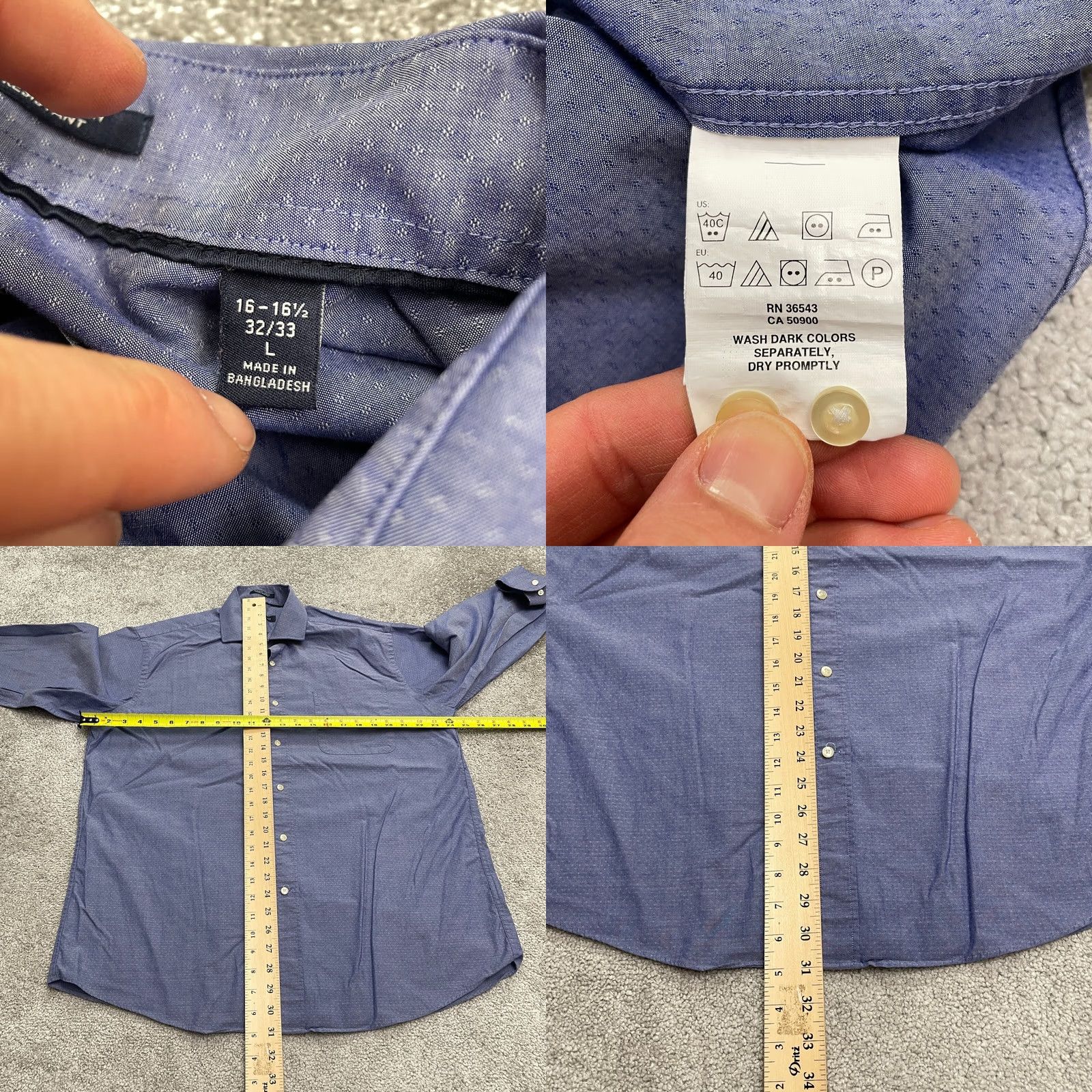 Tommy Hilfiger Tommy Hilfiger Dress Shirt Mens Large Blue Regular Fit Stretch Wrinkle Resistant Size 42R - 8 Thumbnail