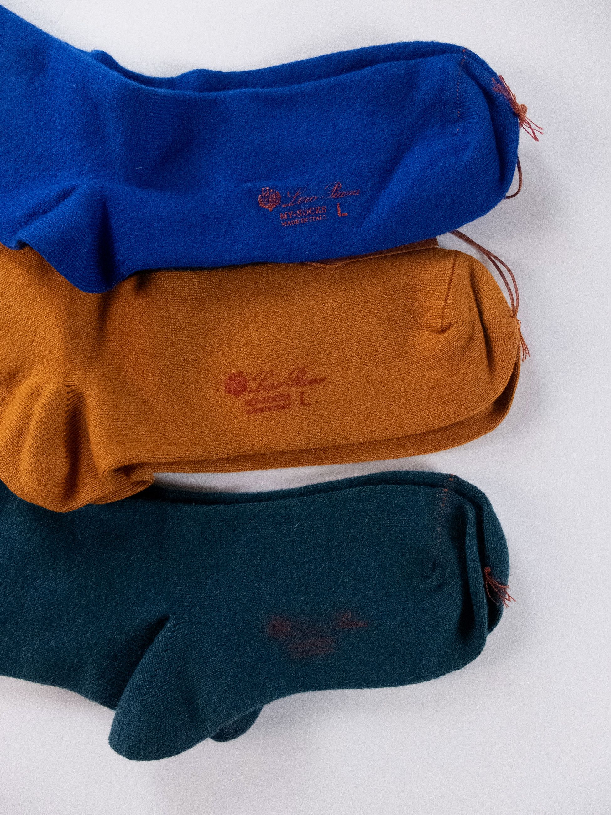 Loro Piana 3 pairs LORO PIANA blue green yellow cashmere long socks L Size ONE SIZE - 2 Thumbnail