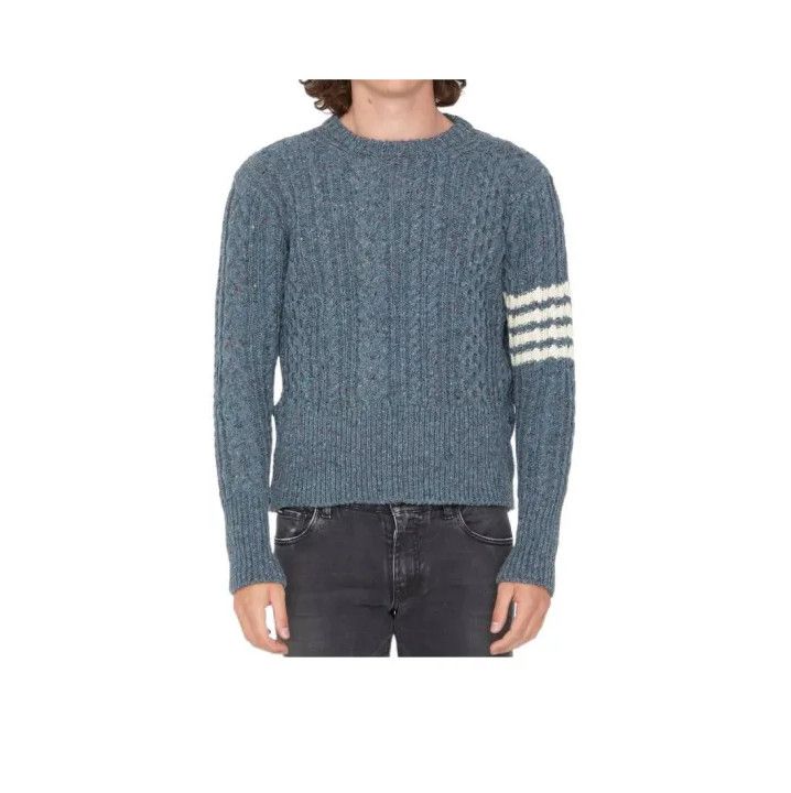 Thom Browne Thom Browne Blue Striped Wool Sweater for Men Size US S / EU 44-46 / 1 - 1 Thumbnail