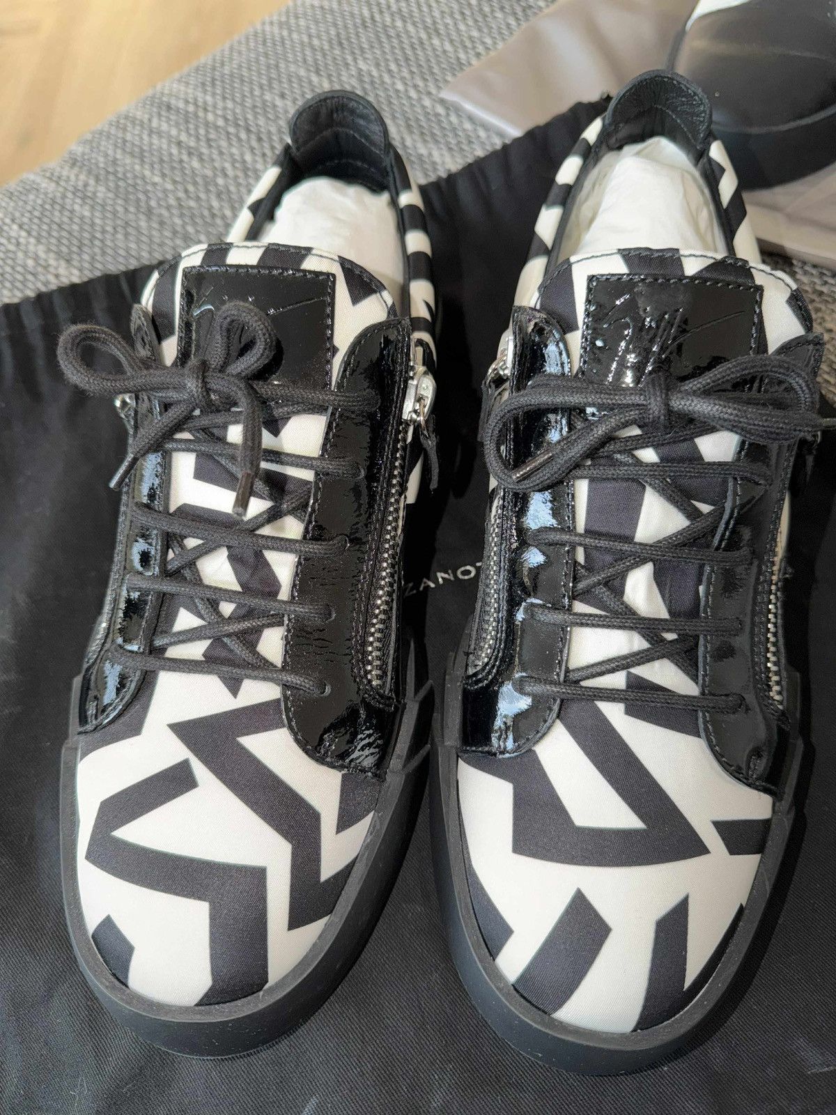 Giuseppe Zanotti Black White Graphic Sneakers Side Zip