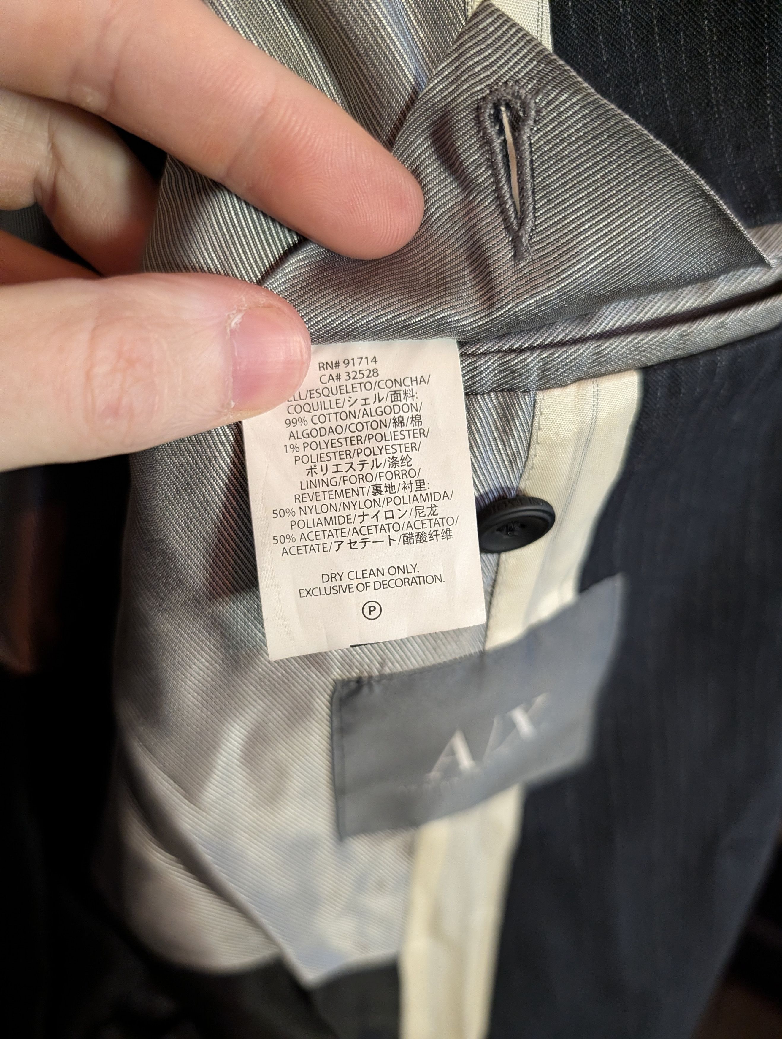 Armani Exchange Brushed cotton shawl lapel surgeons cuff pinstriped jacket Size 40L - 12 Thumbnail