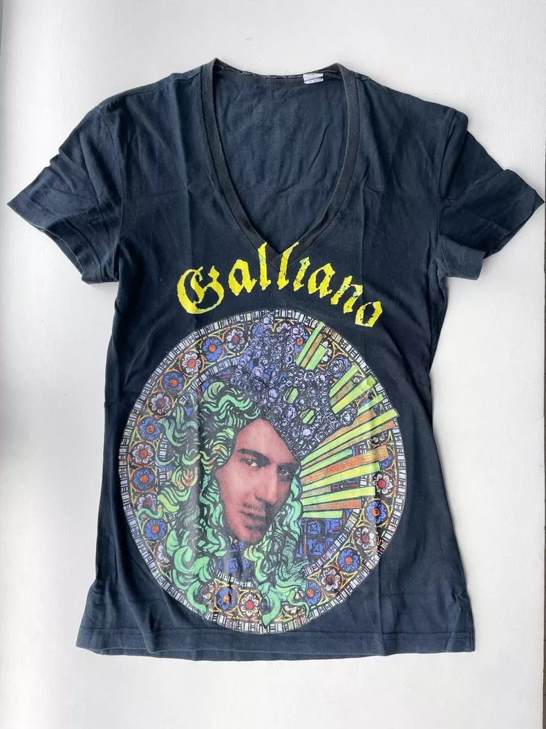 John Galliano Graphic V-Neck T-Shirt-dmc