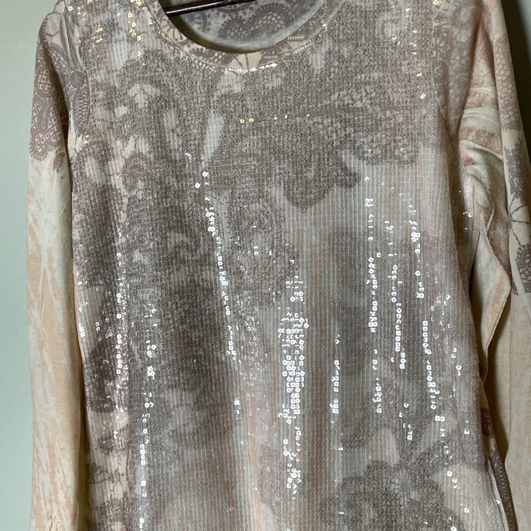 Vintage Chico’s Tunic Top XL Black/Gray Sequin Paisley Holiday Party Dressy Knit Long Sleeve Scoop Neck Pullover Pattern: Houndstooth Size XL / US 12-14 / IT 48-50 - 4 Thumbnail
