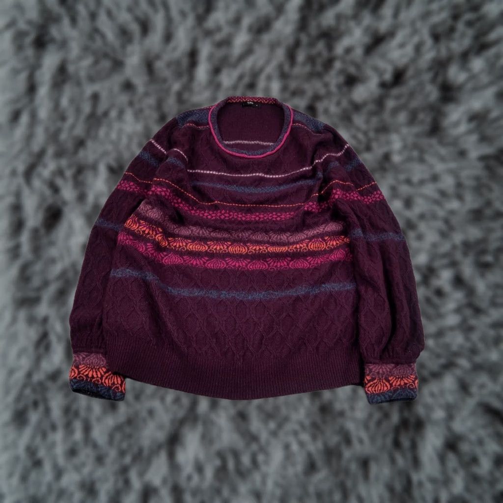 Vintage IVKO Structure pullover pattern Wool blackberry Sweater Size L / US 10 / IT 46 - 1 Thumbnail